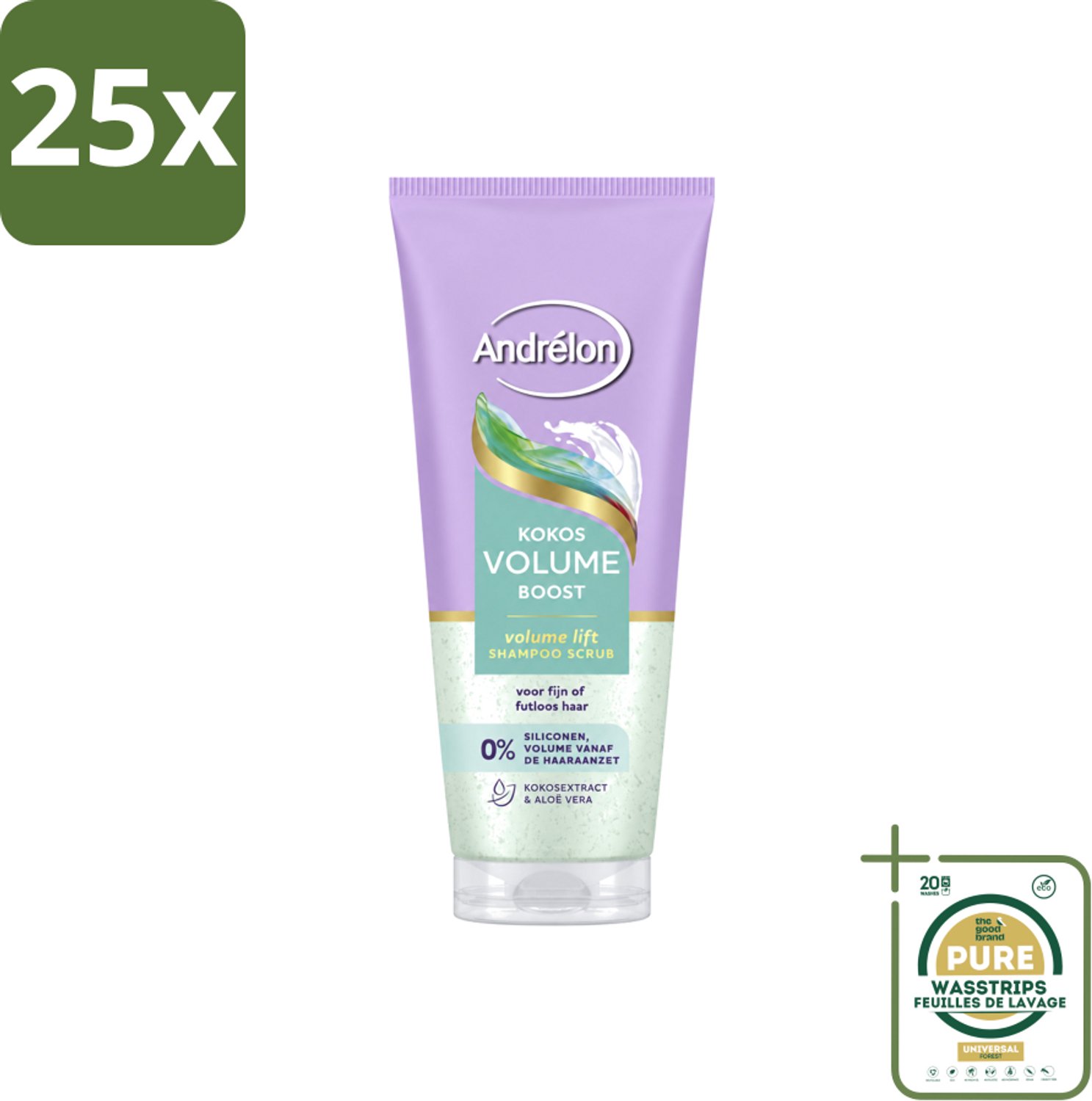 25 x Andrélon – Shampoo Scrub – Kokos Volume Boost – 200 ml - Wasstrips - Haarvolume - Kokos Shampoo - Haarverzorging - Exfoliatie - Fris Haar
