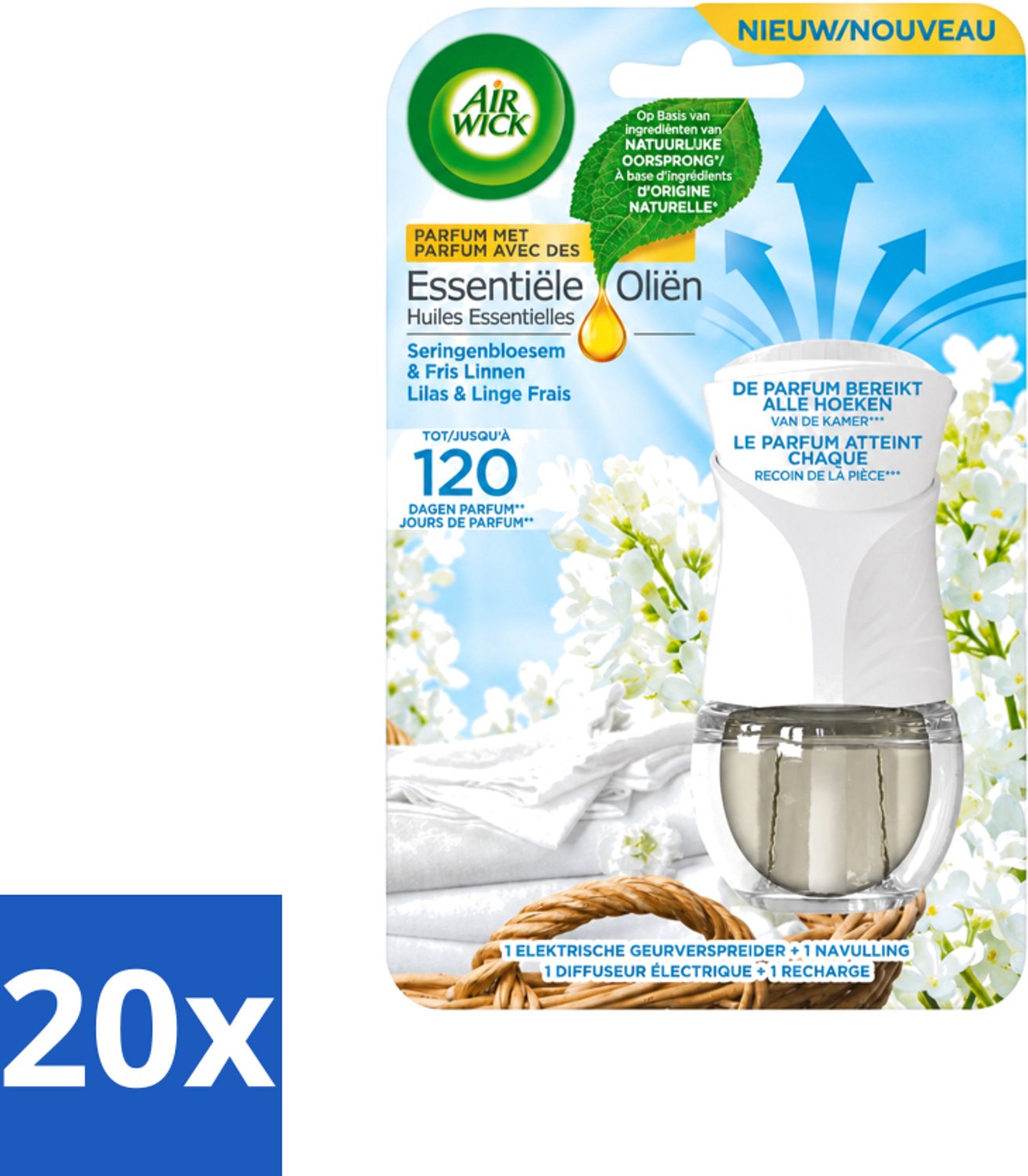 20 x Air Wick Essential Oils - Elektrische Geurverspreider Starterkit - Sering & Fris Linnen - 19ml - Voordeelverpakking - 20 stuks