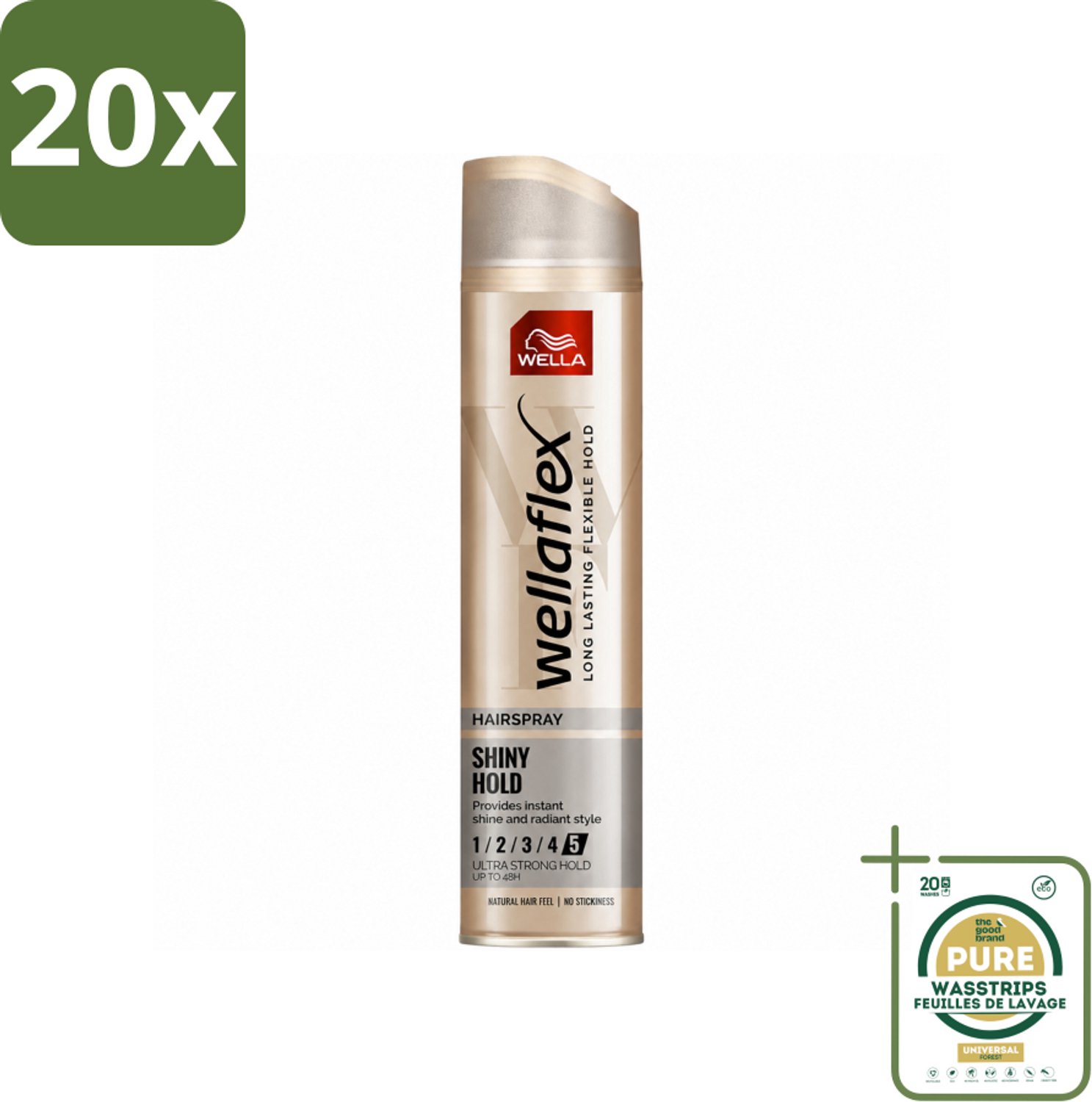 20 x Wella – Flex Shine Ultra Strong – Haarspray – 250 ml - Wasstrips - Haarspray - Glans - Haarfixatie - Haarverzorging - Haarverzorging