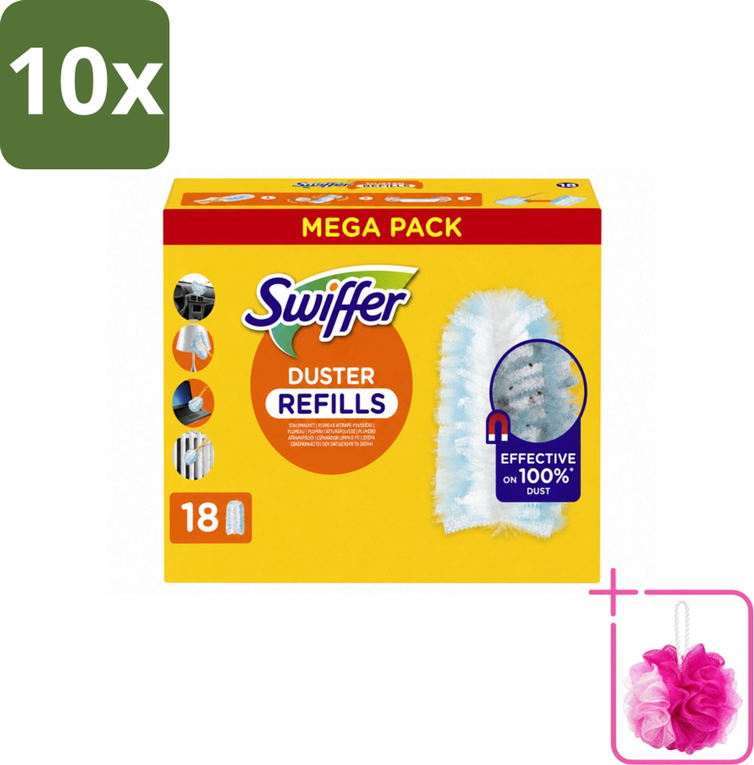 10 x Swiffer - Duster – Voor Stofwisser – 18 navullingen - Bulkverpakking - Stofduster navullingen - Douchemop - Stof opvangen