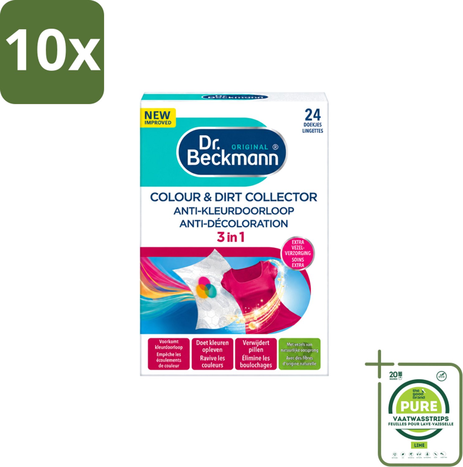 10 x Dr. Beckmann - Anti-Kleur Doorloopdoekjes - Kleurbescherming - Witte en Gekleurde Was - 24 Doekjes - Grootverpakking - Vaatwasstrips - Kleurbescherming - Wasdoek - Kleurdoorloop - Wasdoekjes - Kleurabsorptie