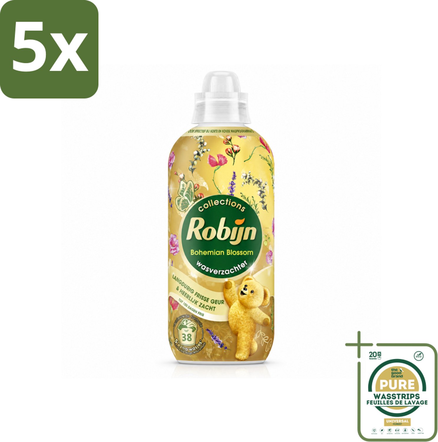 5 x Robijn – Wasverzachter – Bohemian Blossom – 765 ml - Wasstrips - Wasverzachter - Wasverzachter Bloemig - Wasverzachter Zacht - Wasverzachter Voor Katoen - Wasverzachter Voor Synthetisch