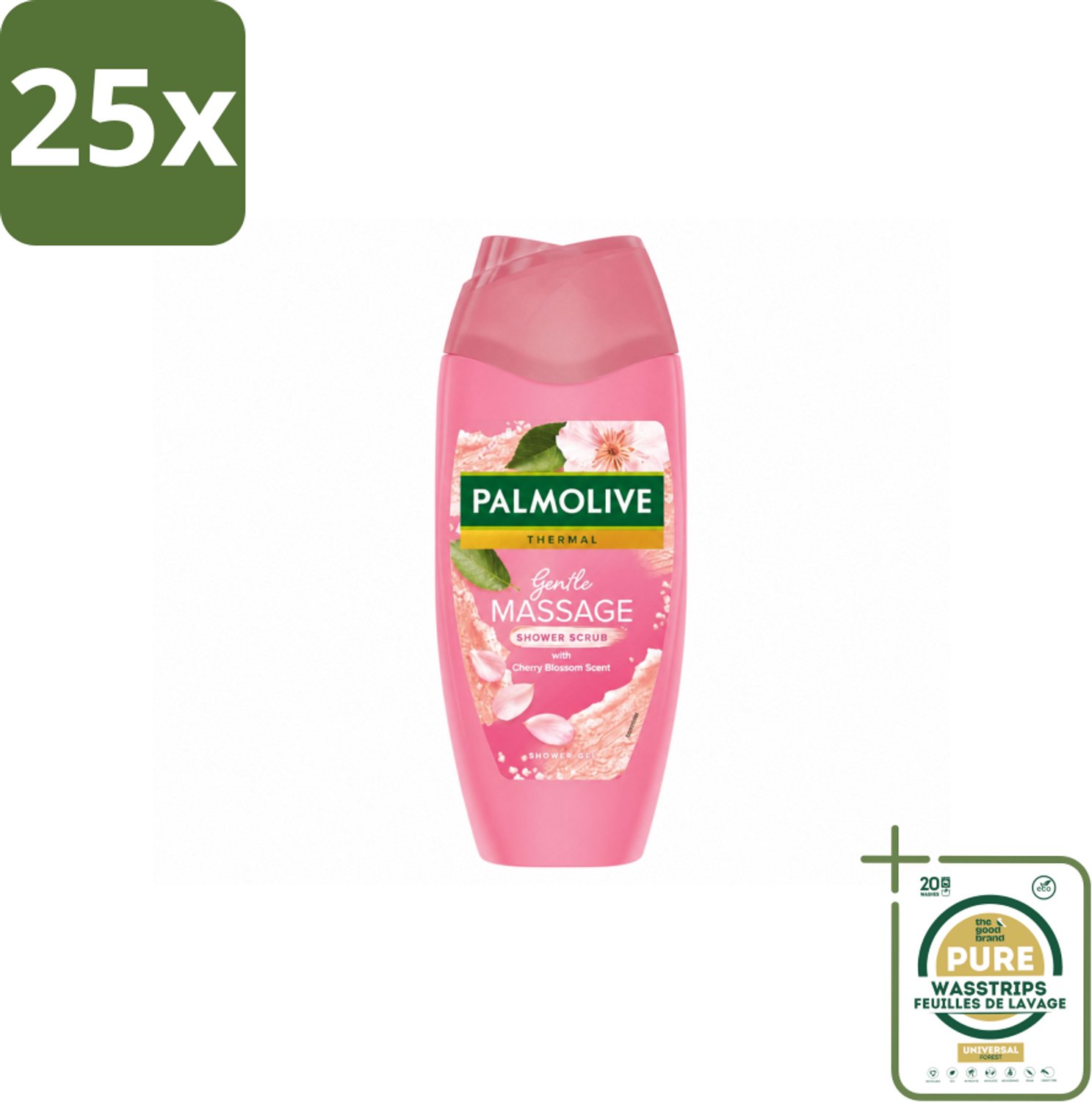 25 x Palmolive – Douchescrub – Thermal Cherry Blossom – 250 ml - Wasstrips - Douchegel - Body Scrub - Exfoliatie - Huid Verzorging - Kersenbloesem