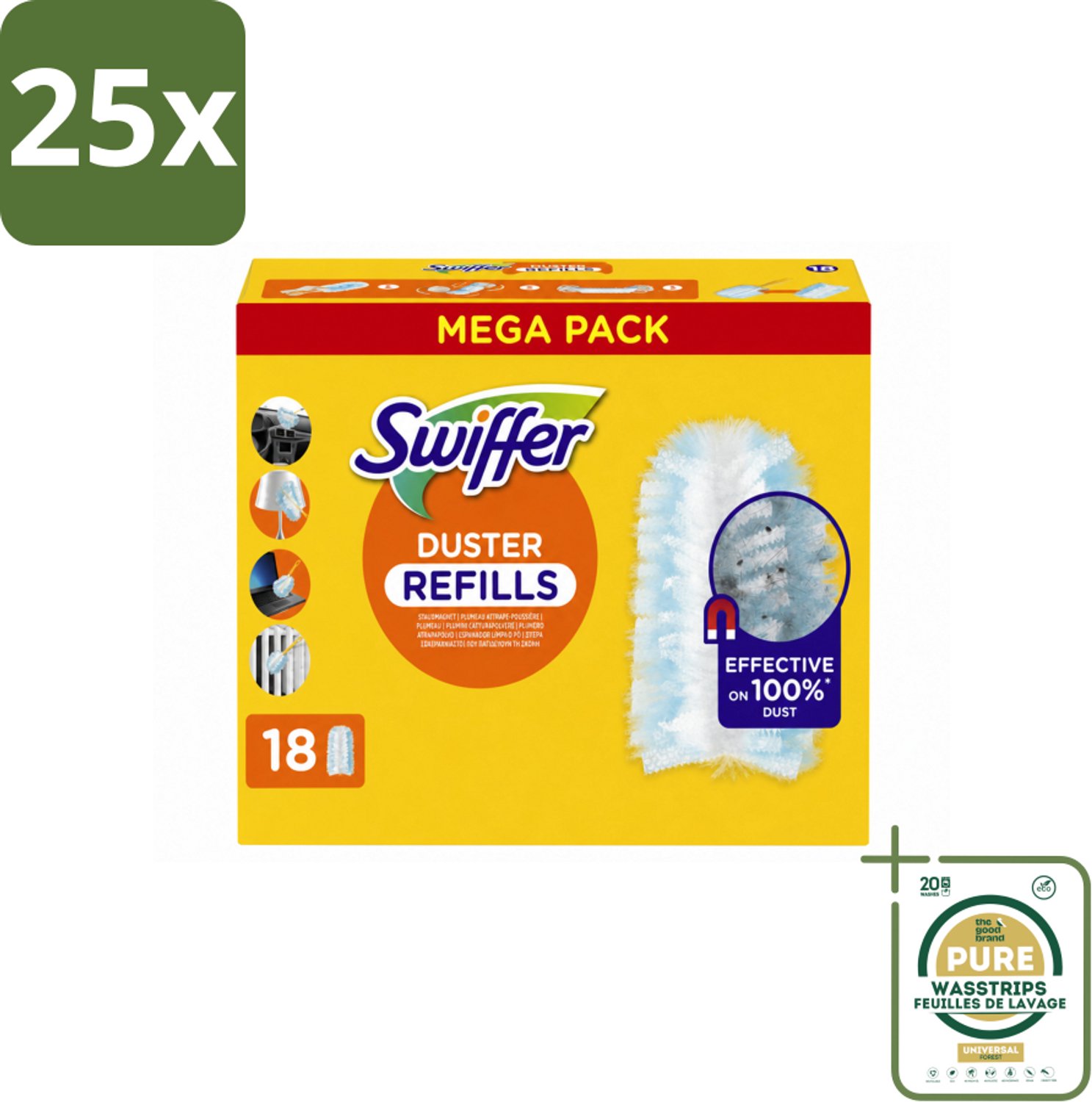 25 x Swiffer - Duster – Voor Stofwisser – 18 navullingen - Wasstrips - Stofwisser Navullingen - Stofwisser - Stofwisser Voor Meubels - Stofwisser Voor Plinten - Stofwisser Voor Radiatoren