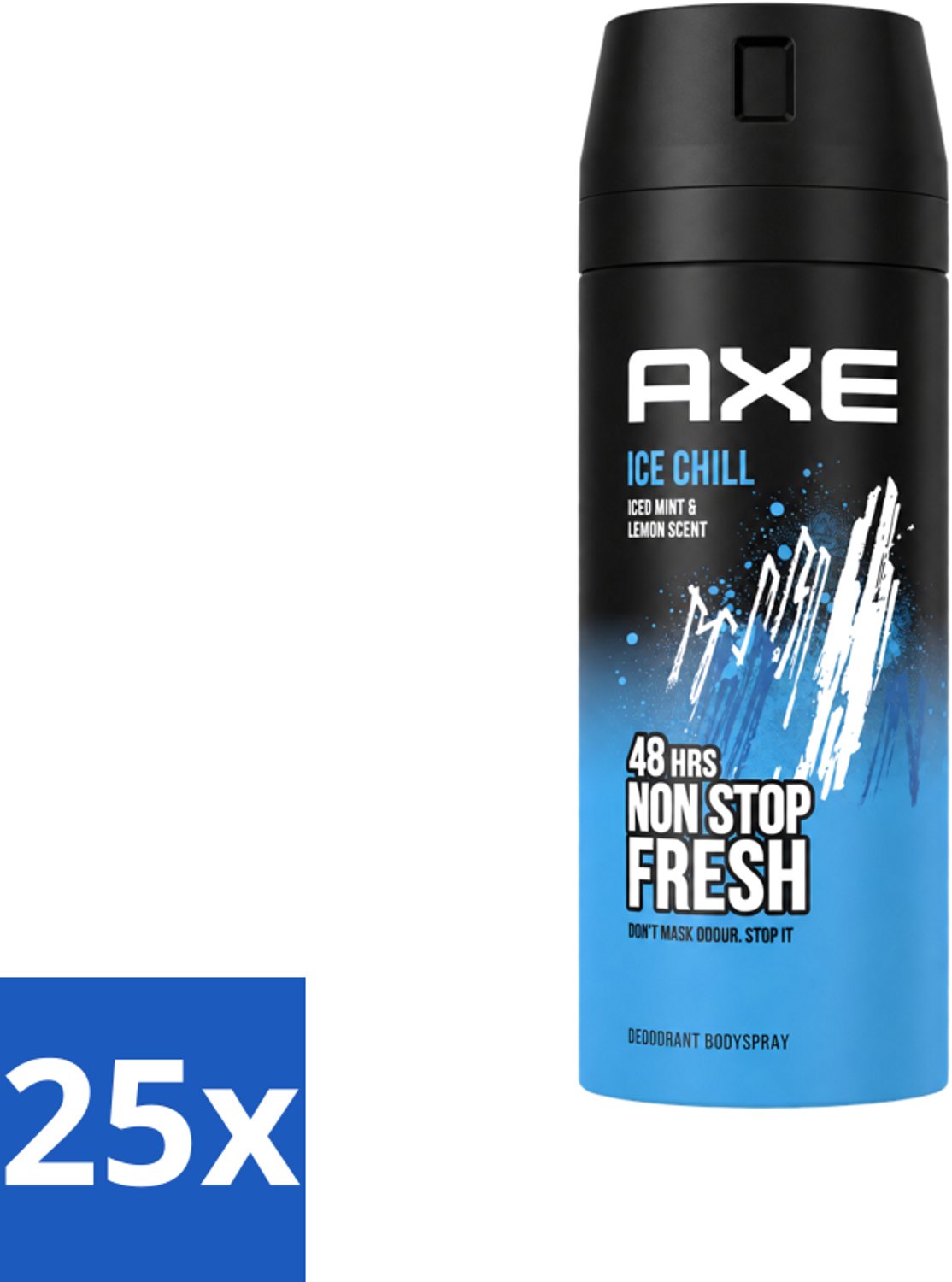 25 x Axe - Deodorant Bodyspray - 48hrs Fresh - Ice Chill - Iced Mint & Lemon - 150 ml - Voordeelverpakking - 25 stuks
