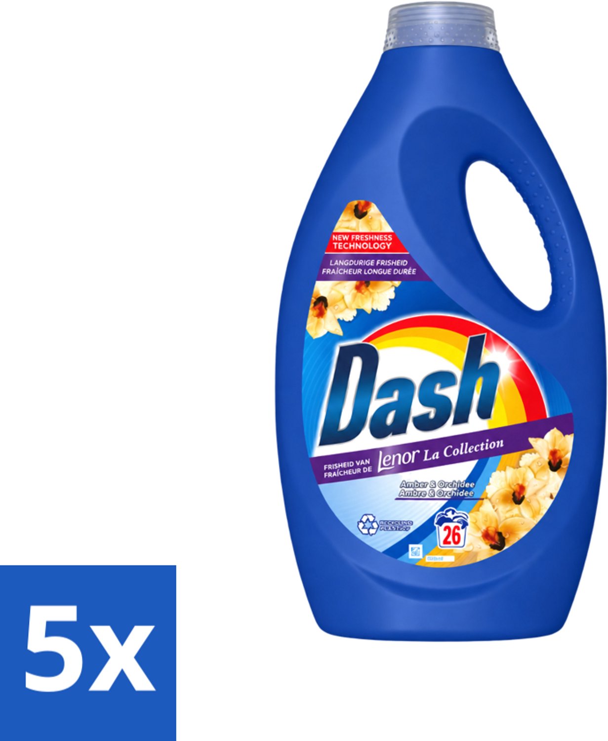 5 x Dash - Lenor Collectie - Vloeibaar Wasmiddel - Witte en Gekleurde Was - Amber & Orchidee - 26 Wasbeurten - Voordeelverpakking - 5 stuks