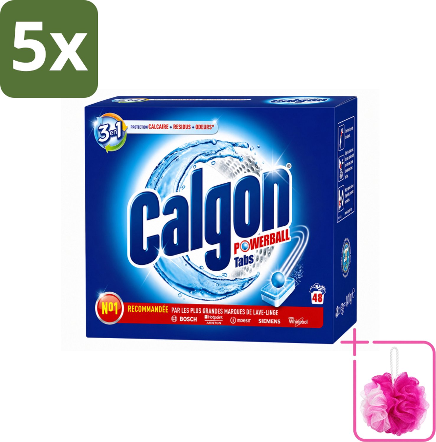 5 x Calgon - 3in1 Tabletten - 48 tabletten - Bulkverpakking - Wasmachine bescherming - Douchemop - Kalkaanslag voorkomen