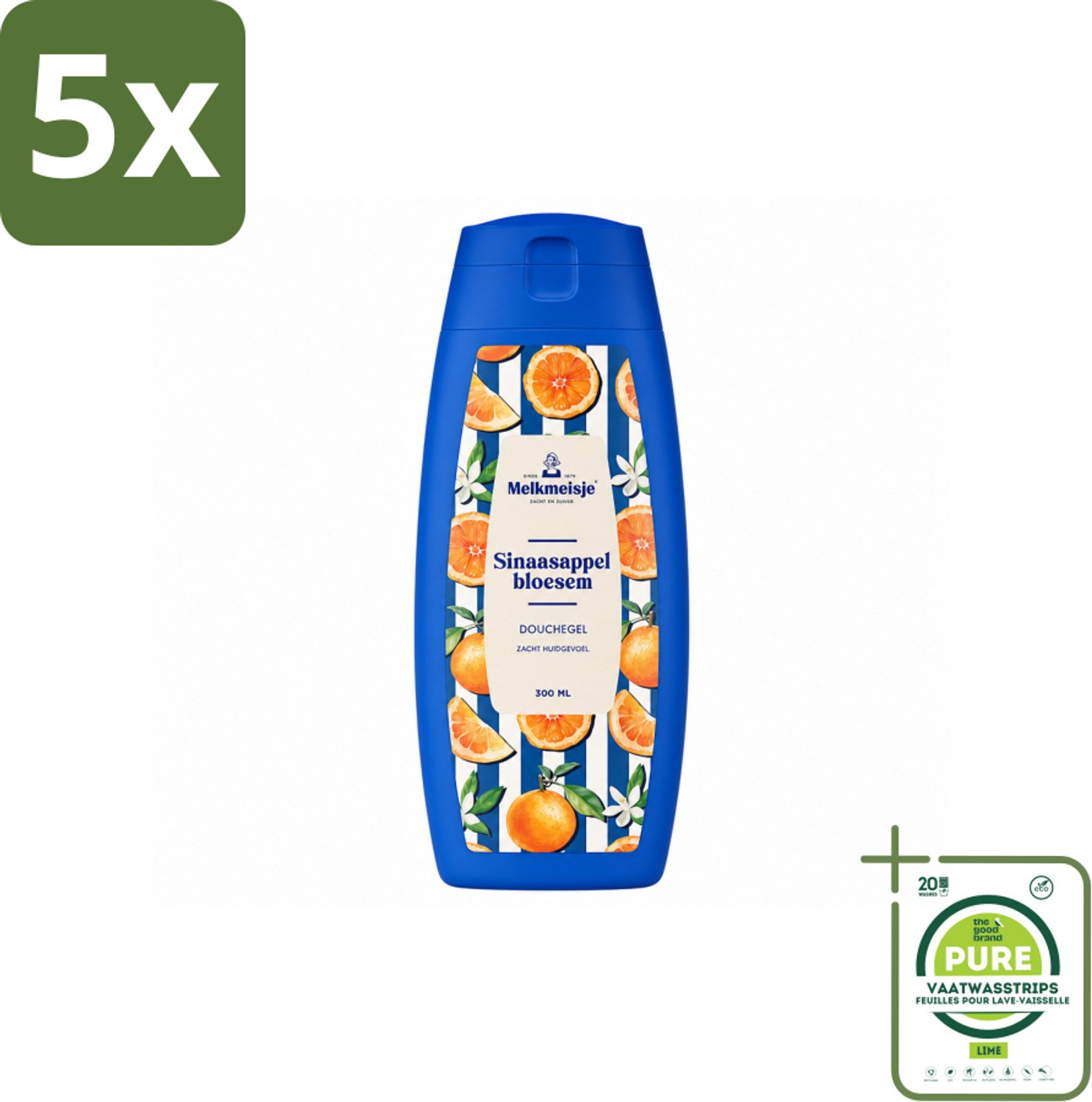 5 x Melkmeisje – Douchegel – Sinaasappelbloesem – 300 ml - Grootverpakking - Vaatwasstrips - Douchegel Sinaasappel - Douchegel Sinaasappelbloesem - Fris Huidgevoel - Zachte Huidverzorging - PH-huidneutraal