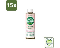 15 x Happy Earth – Face & Body Oil – 100% Natuurlijk Baby & Kids – 150 ml - Grootverpakking - Vaatwasstrips - Babyolie - Gezichtsolie - Lichaamsoil - Natuurlijke Huidverzorging - Babymassageolie