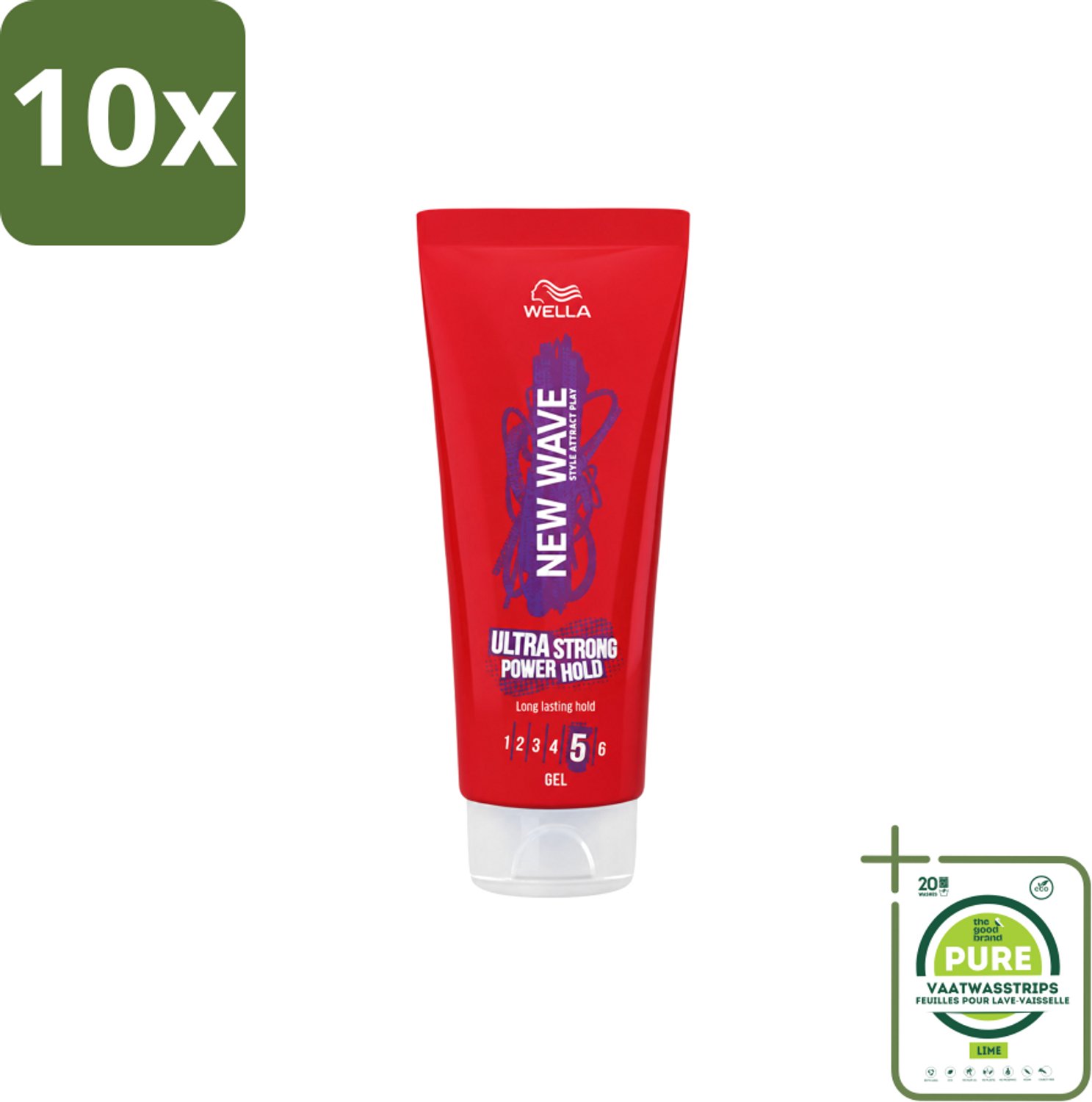 10 x Wella – New Wave Ultra Strong Power Hold – Haargel – 200 ml - Grootverpakking - Vaatwasstrips - Haarkleur - Haartypen - Haartypen - Haartypen - Haartypen