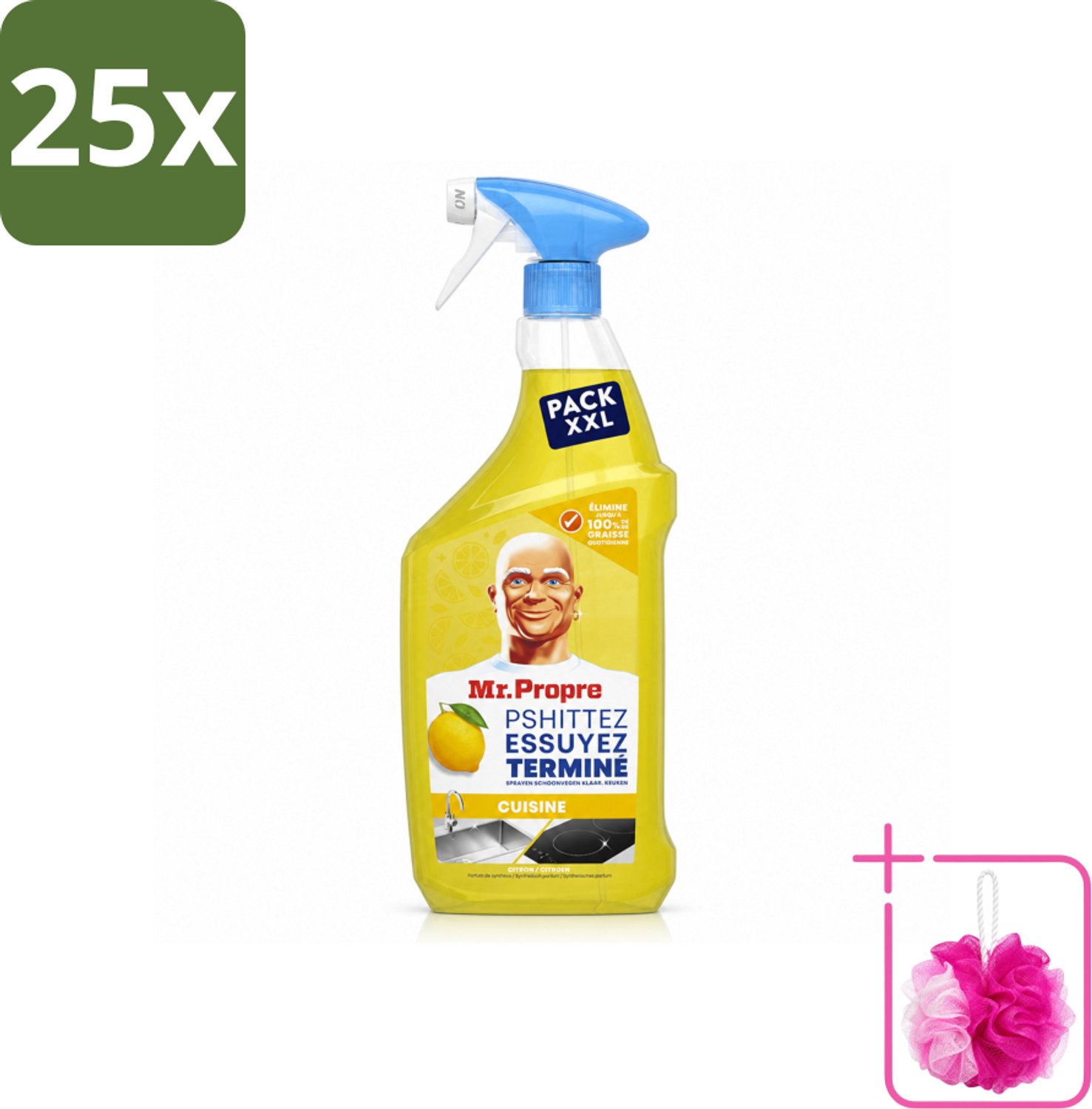 25 x Mr. Propre – Flash Reinheid Spray – Ontvetter & Allesreiniger – Lemon – 800 ml - Bulkverpakking - Ontvetter - Douchemop - Allesreiniger