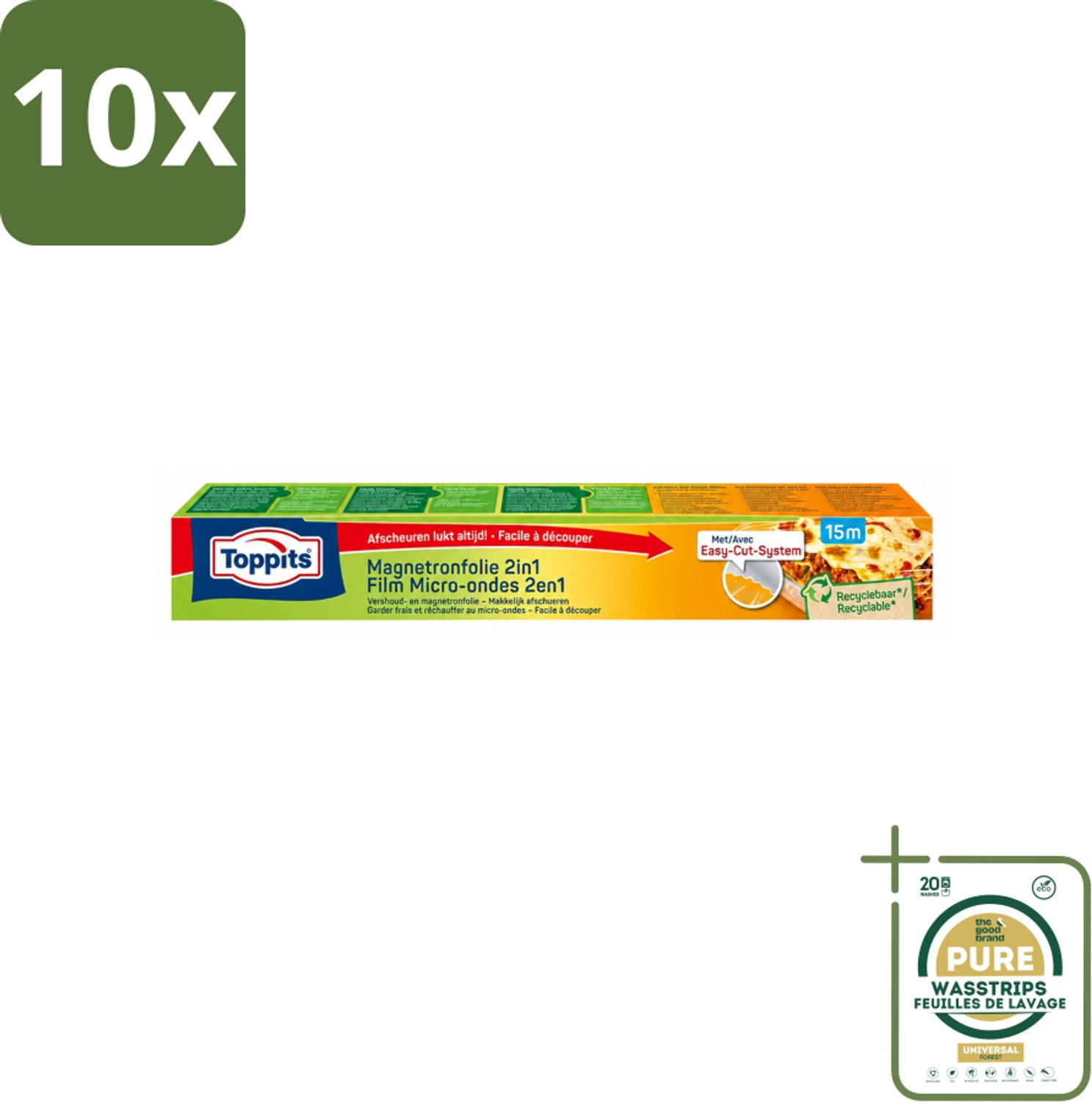 10 x Toppits – Magnetronfolie 2-in-1 – 15 m - Wasstrips - Magnetronfolie - Bewaren - Opwarmen - Magnetron - Stoomafgifte