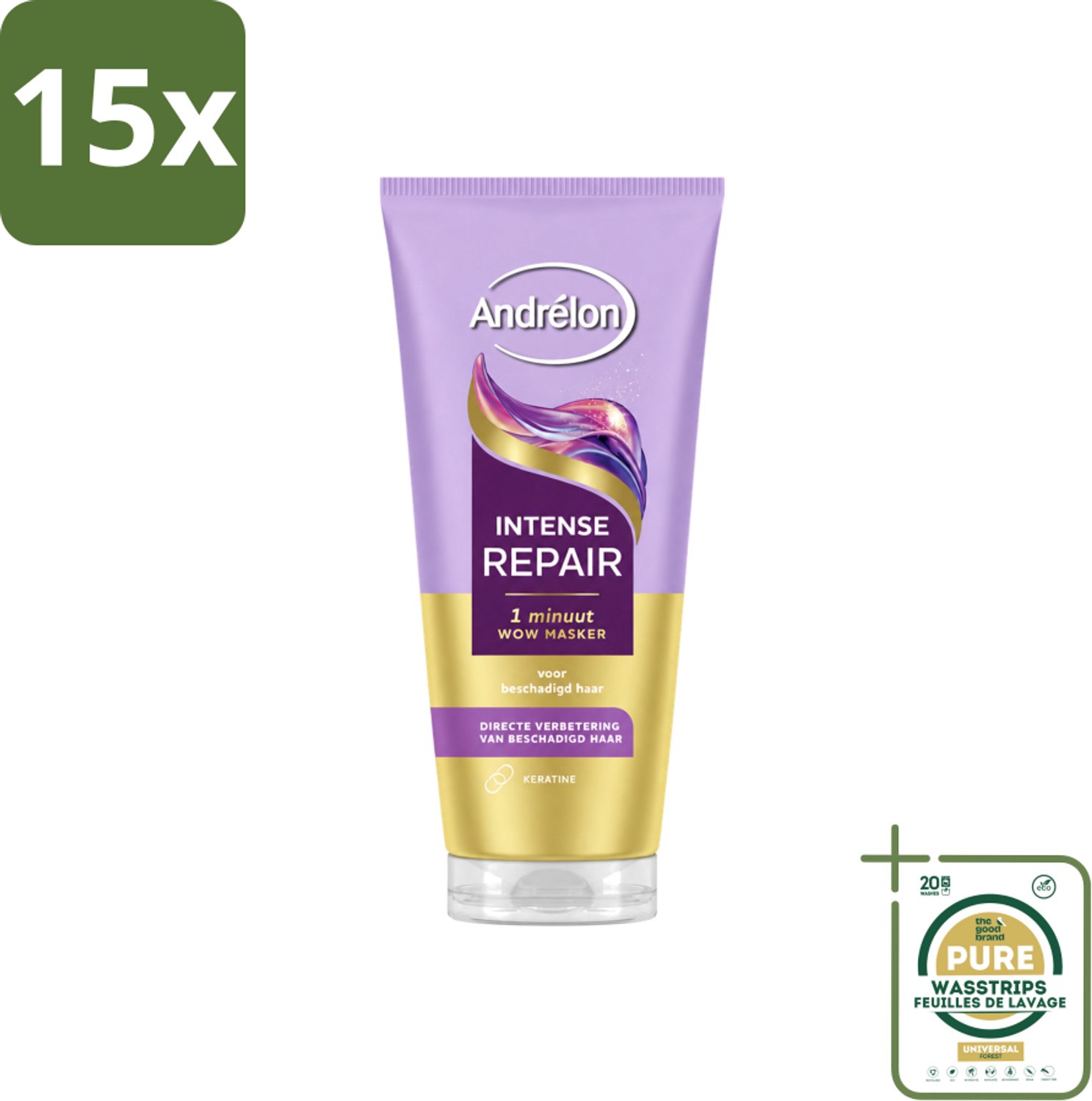 15 x Andrélon – Haarmasker WOW – Intense Repair – 180 ml - Wasstrips - Haarherstel - Haarbeschadiging - Haarverzorging - Haarherstelmasker - Keratine