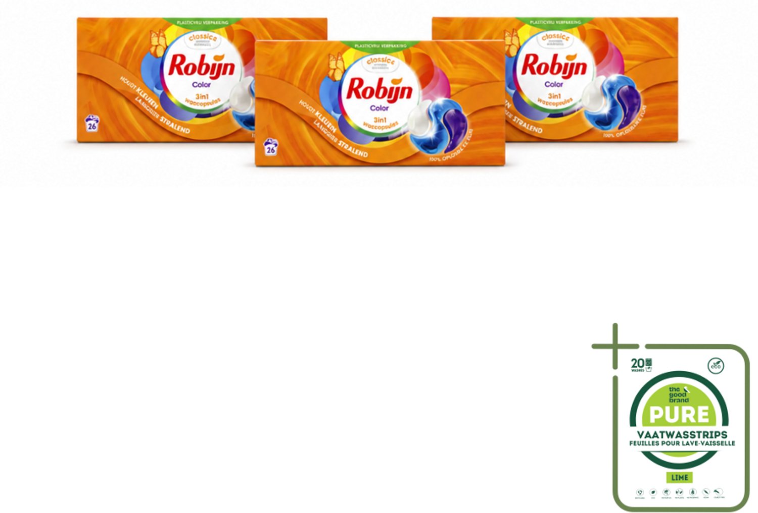 3 x Robijn – 3-in-1 Wascapsules – Color - 26 Capsules - Grootverpakking - Vaatwasstrips - Kleurverzorging - Wascapsules - Wasgeur - Wasverzachter - Kleurbehoud