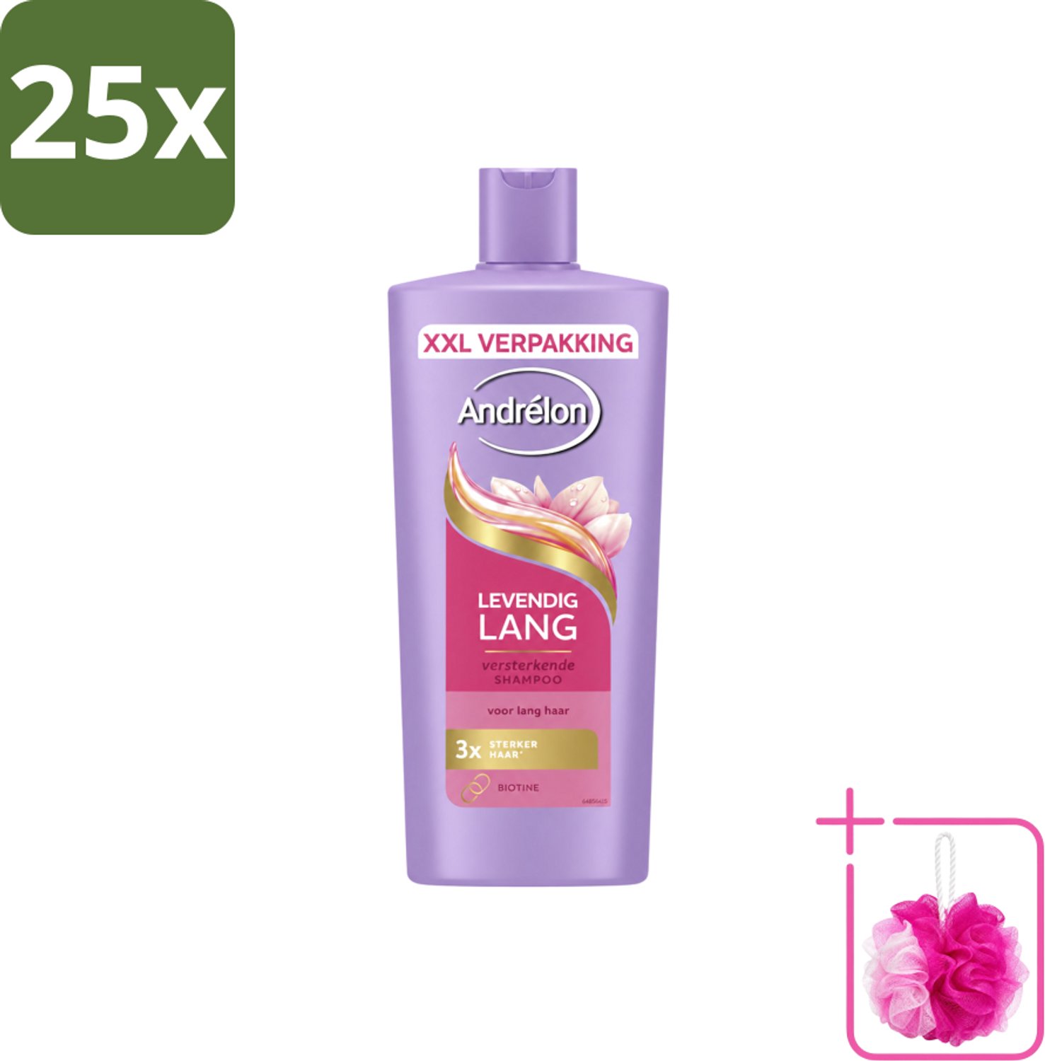25 x Andrélon – Shampoo – Levendig Lang – 685 ml - Bulkverpakking - Lang haar verzorging - Douchemop - Biotine shampoo