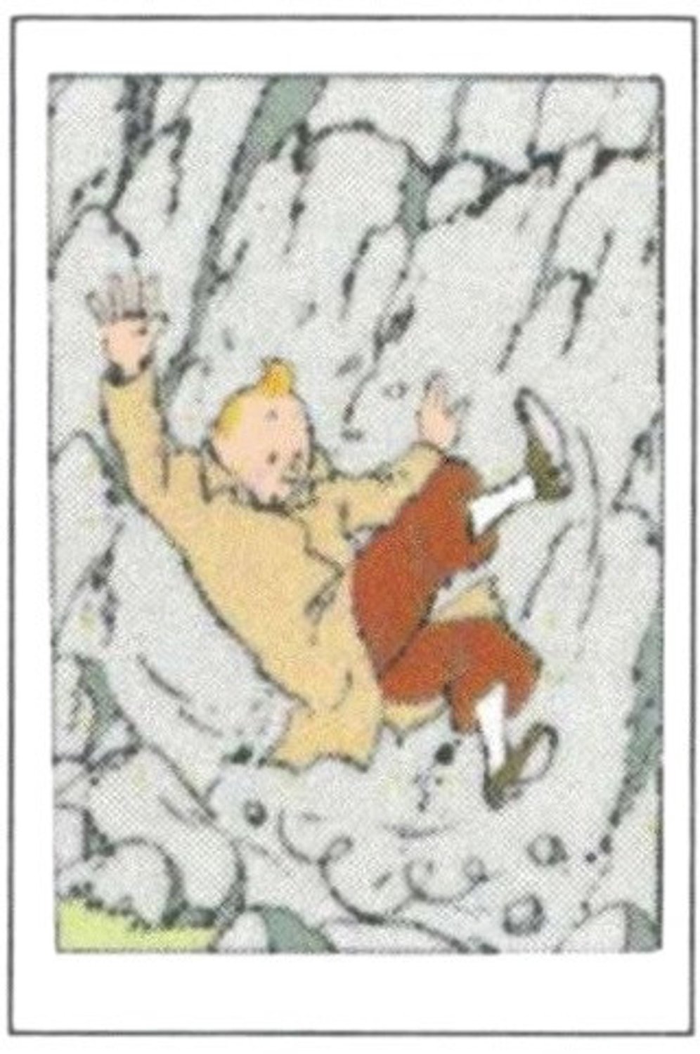 Kuifje valt van een klif - Dubbele Kuifje-postkaart – Tintinimaginatio – 12,5 × 17,5 cm