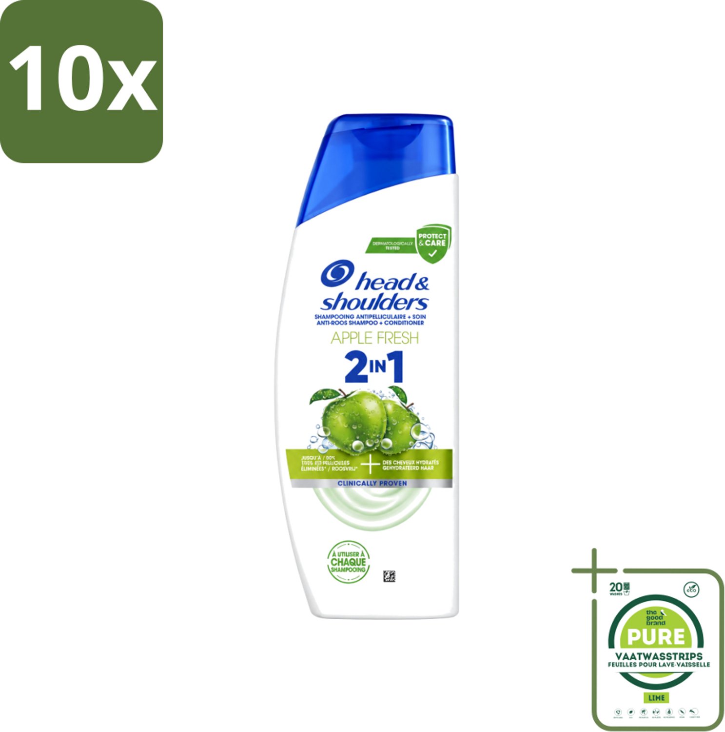 10 x Head & Shoulders – 2-in-1 – Apple Fresh – 300 ml - Grootverpakking - Vaatwasstrips - Anti-roos Shampoo - 2-in-1 Shampoo - Apple Fresh Shampoo - Shampoo Tegen Roos - Verfrissende Shampoo