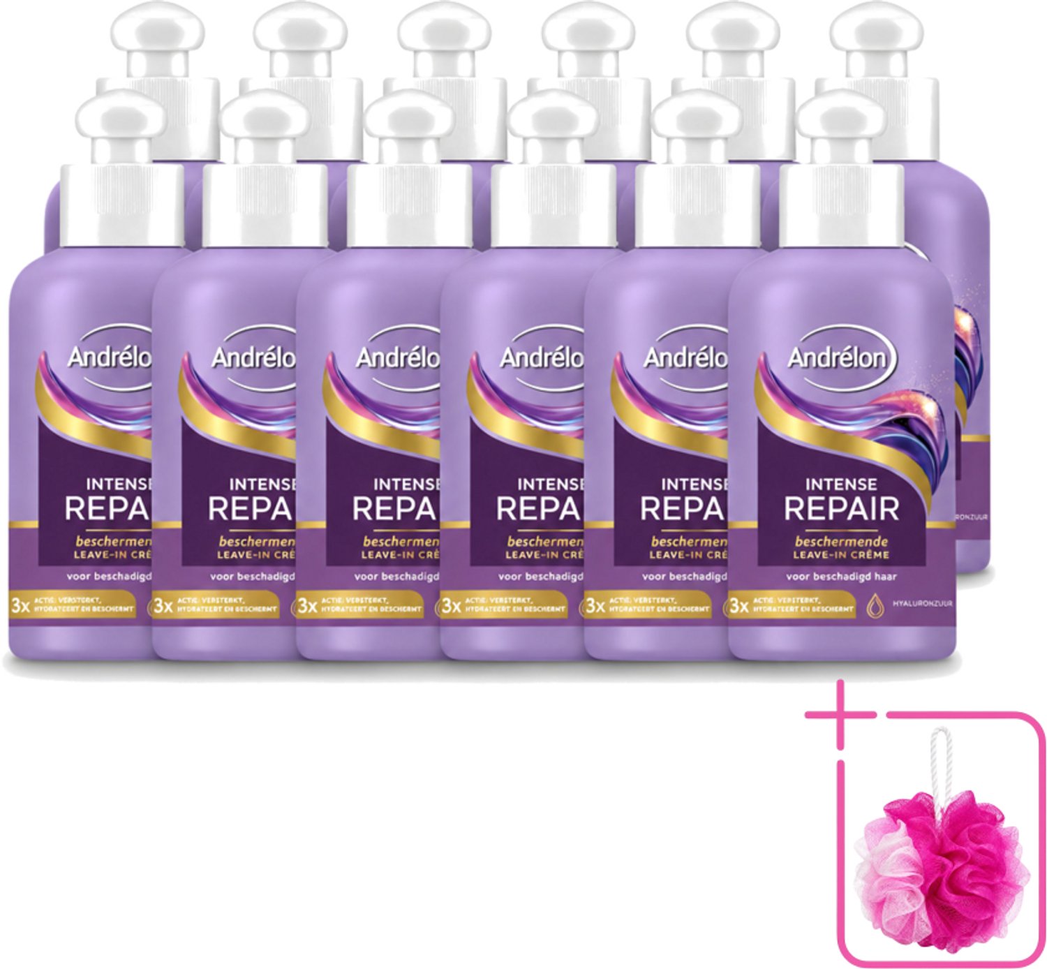 12 x Andrélon – Leave-In Crème – Intense Repair – 200 ml - Bulkverpakking - Haarverzorging - Douchemop - Droog haar