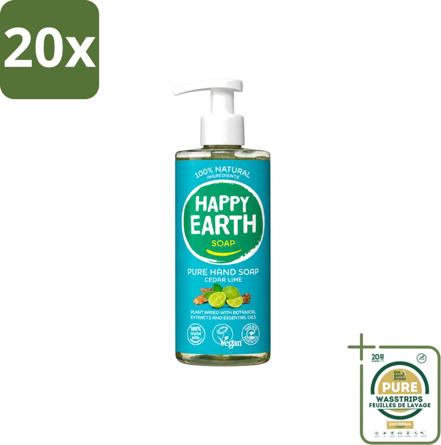 20 x Happy Earth – Handzeep – 100% Natuurlijk Cedar Lime – 300 ml - Wasstrips - Natuurlijke Handzeep - Ceder En Limoen - Handzeep Vegan - Handzeep Antibacterieel - Handzeep Voor Huid