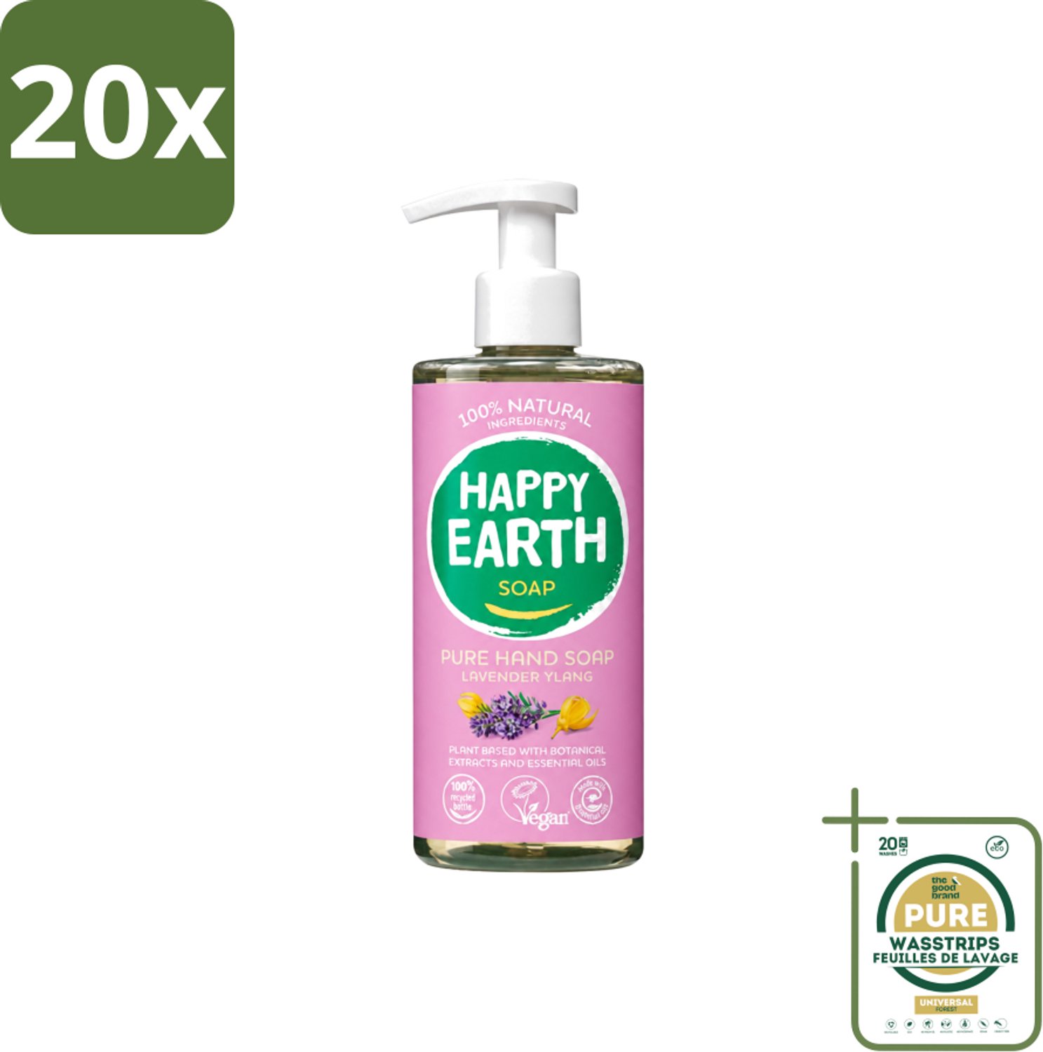 20 x Happy Earth – Handzeep – 100% Natuurlijk Lavender Ylang – 300 ml - Wasstrips - Handzeep - Natuurlijke Handzeep - Vegan Handzeep - Lavendel Handzeep - Ylang Handzeep