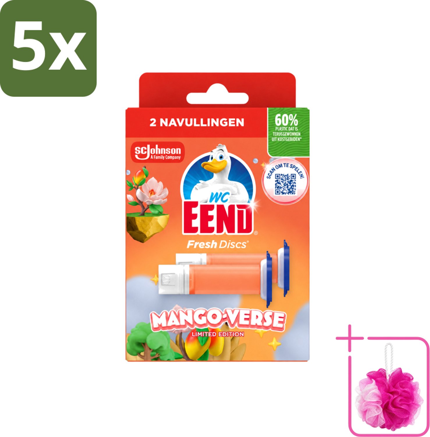5 x WC Eend – Fresh Discs – Duo Navulling – Mango Verse – 72 ml - Bulkverpakking - Toilet navulling - Douchemop - Fris toilet