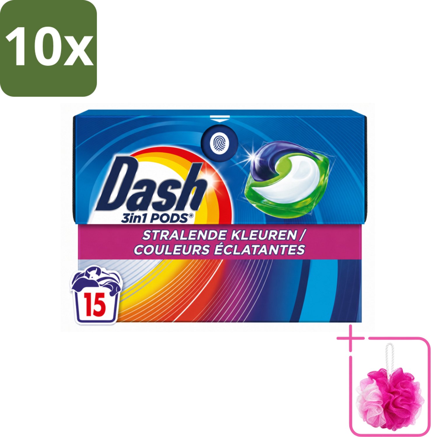 10 x Dash – Wasmiddelcapsules – 3in1 Pods Stralende Kleuren – 15 capsules - Bulkverpakking - Wasmiddel - Douchemop - Kleuren behouden