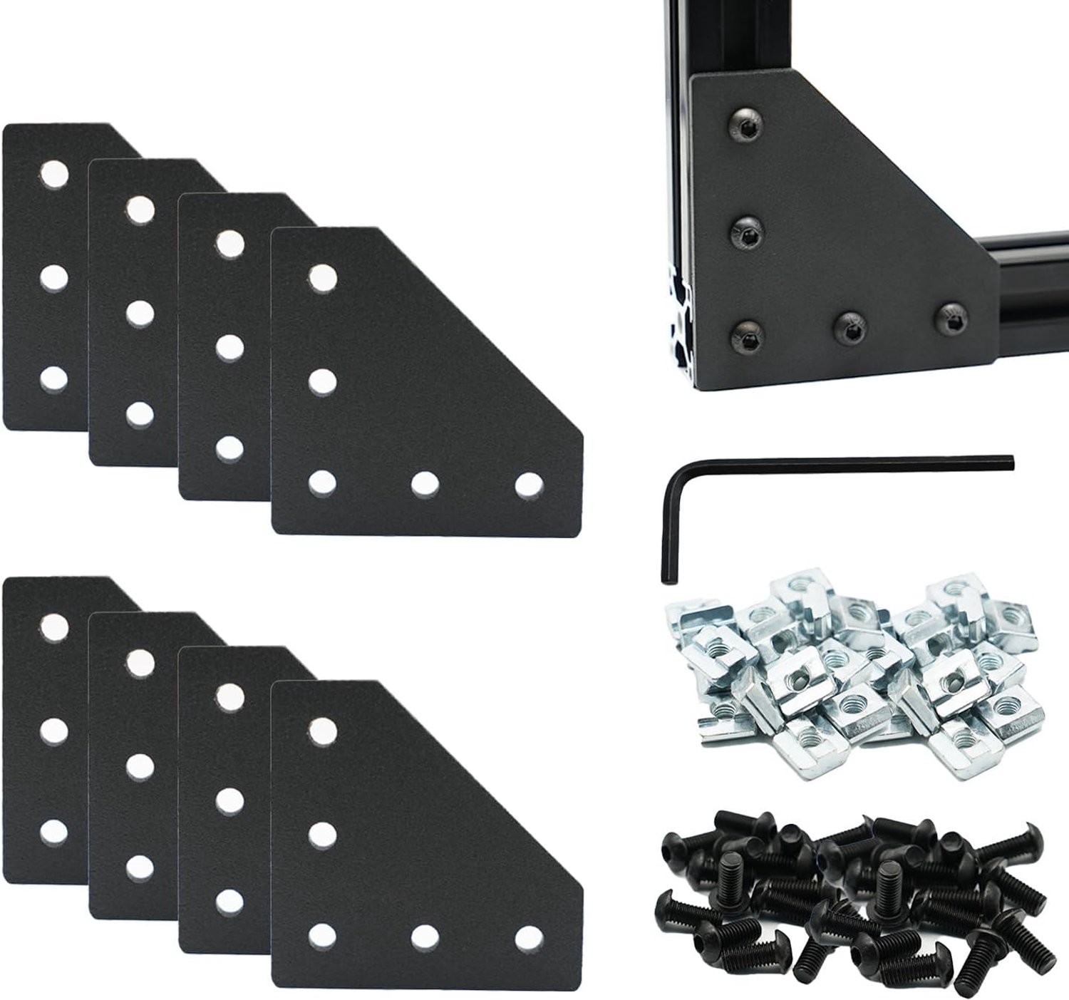 L-vormige Hoekverbinders Aluminium 3030 Serie Zwart (8 Stuks)