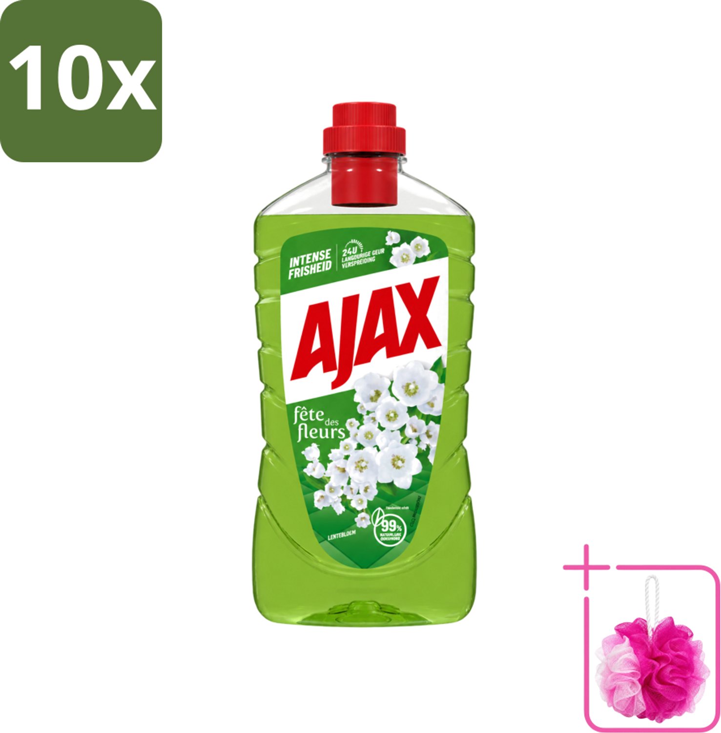 10 x Ajax - Allesreiniger - Fête des Fleurs - Lentebloem - Met Essentiële Oliën - 1 L - Bulkverpakking - Allesreiniger - Douchemop - Natuurlijke reiniger