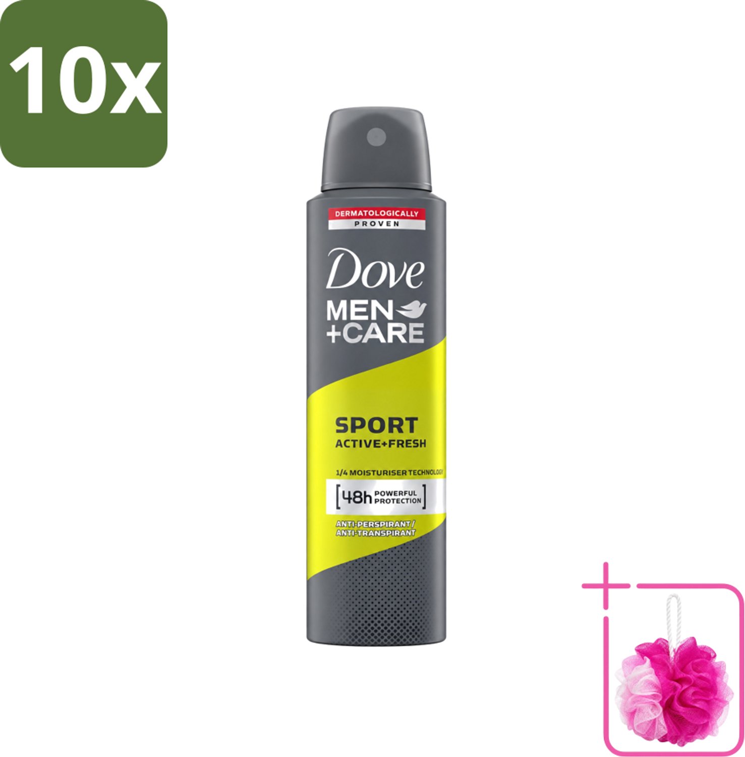 10 x Dove - Deodorant - Men Care Sport Active Fresh - Verfrissend en energiek - 150 ml - Bulkverpakking - Sport deodorant - Douchemop - Actieve mannen