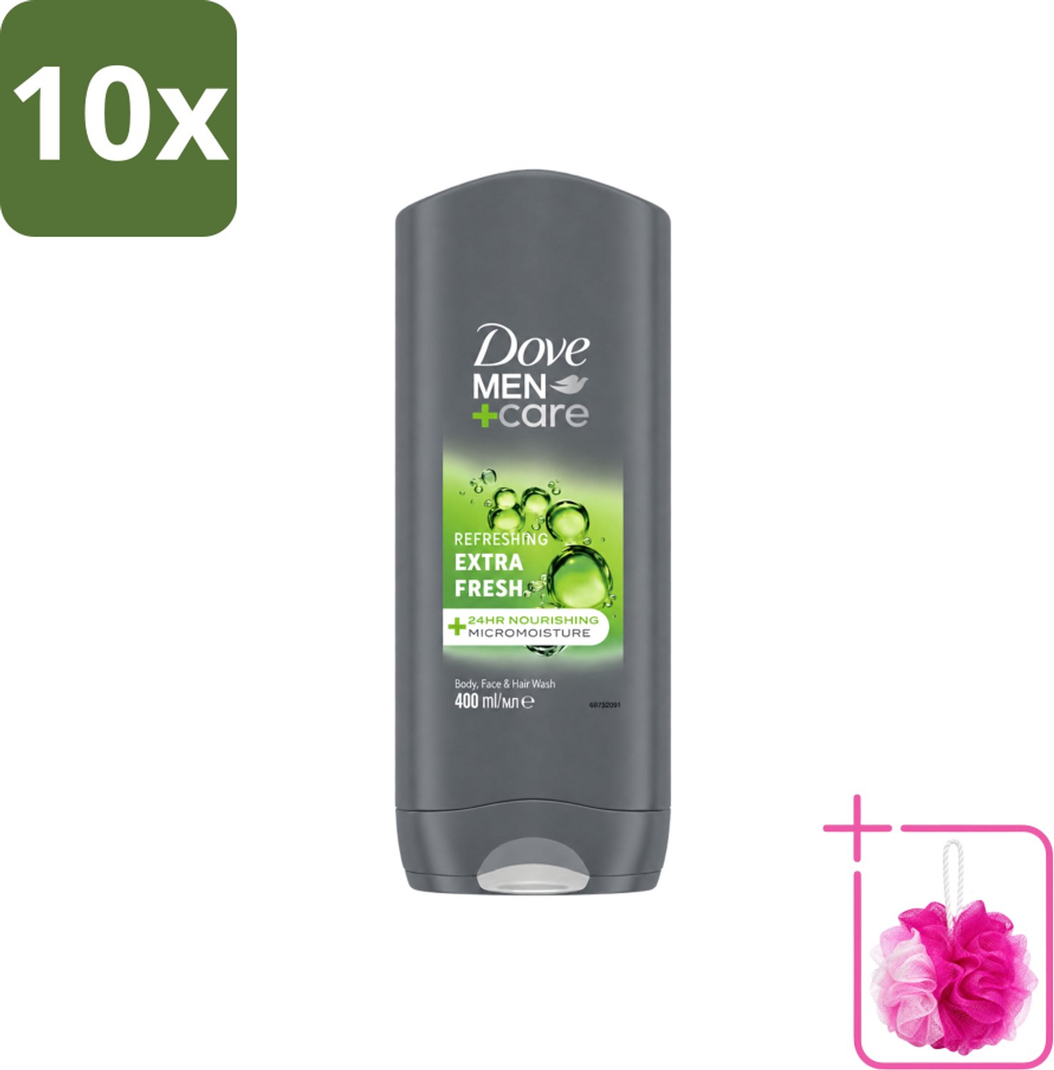 10 x Dove - Douchegel - Men+ Care Extra Fresh - Verfrissend - 400 ml - Bulkverpakking - Douchegel - Douchemop - Mannelijke geur