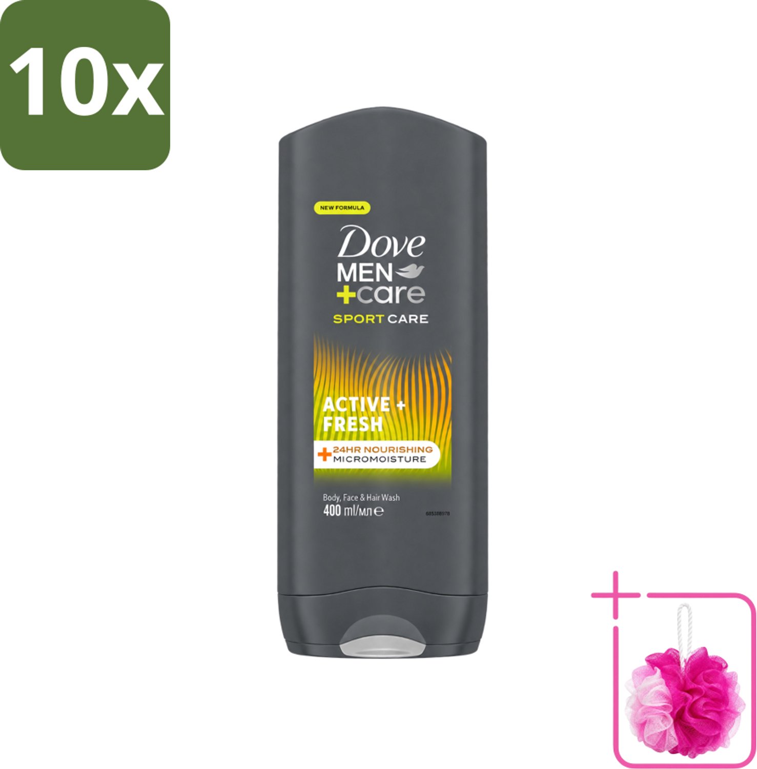 10 x Dove - Douchegel - Men+ Care Active Fresh - Verfrissend en langdurige bescherming - 400 ml - Bulkverpakking - Douchegel - Douchemop - Frisse geur