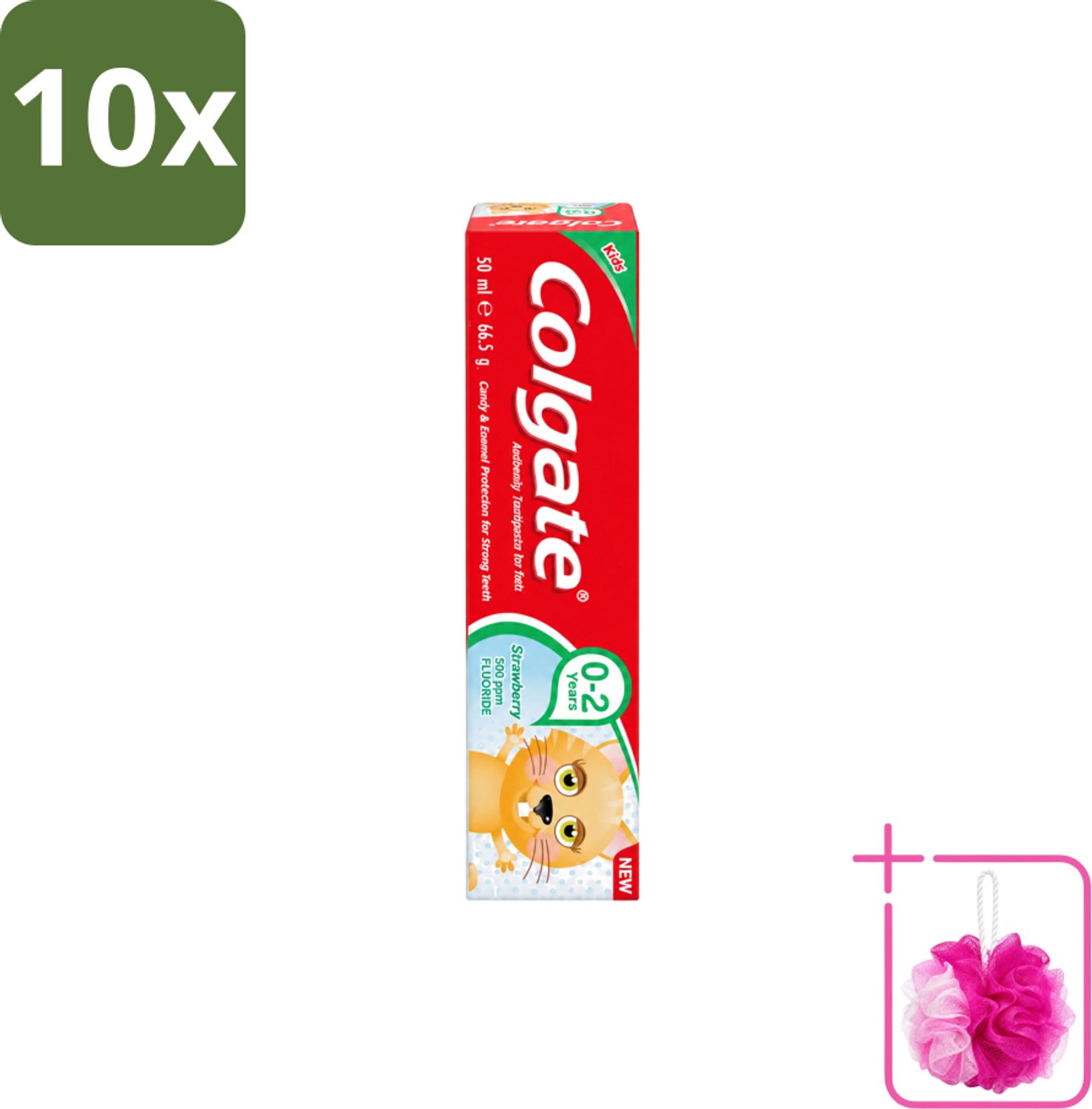 10 x Colgate - Aardbeismaak - Kindertandpasta - Voor 0 tot 2 jaar oud - 50ml - Bulkverpakking - Baby tandpasta - Douchemop - Kindertandpasta