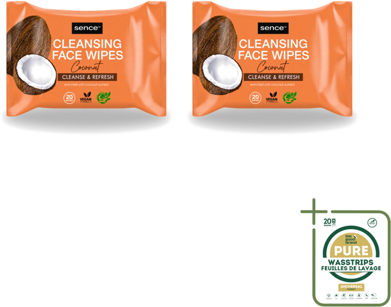 2 x Sence - Coconut - Gezichtsreinigingsdoekjes - Verzorgend - 20 Doekjes - Wasstrips - Gezichtsreinigingsdoekjes - Kokos - Huidverzorging - Make-up Verwijderen - Hydrateren