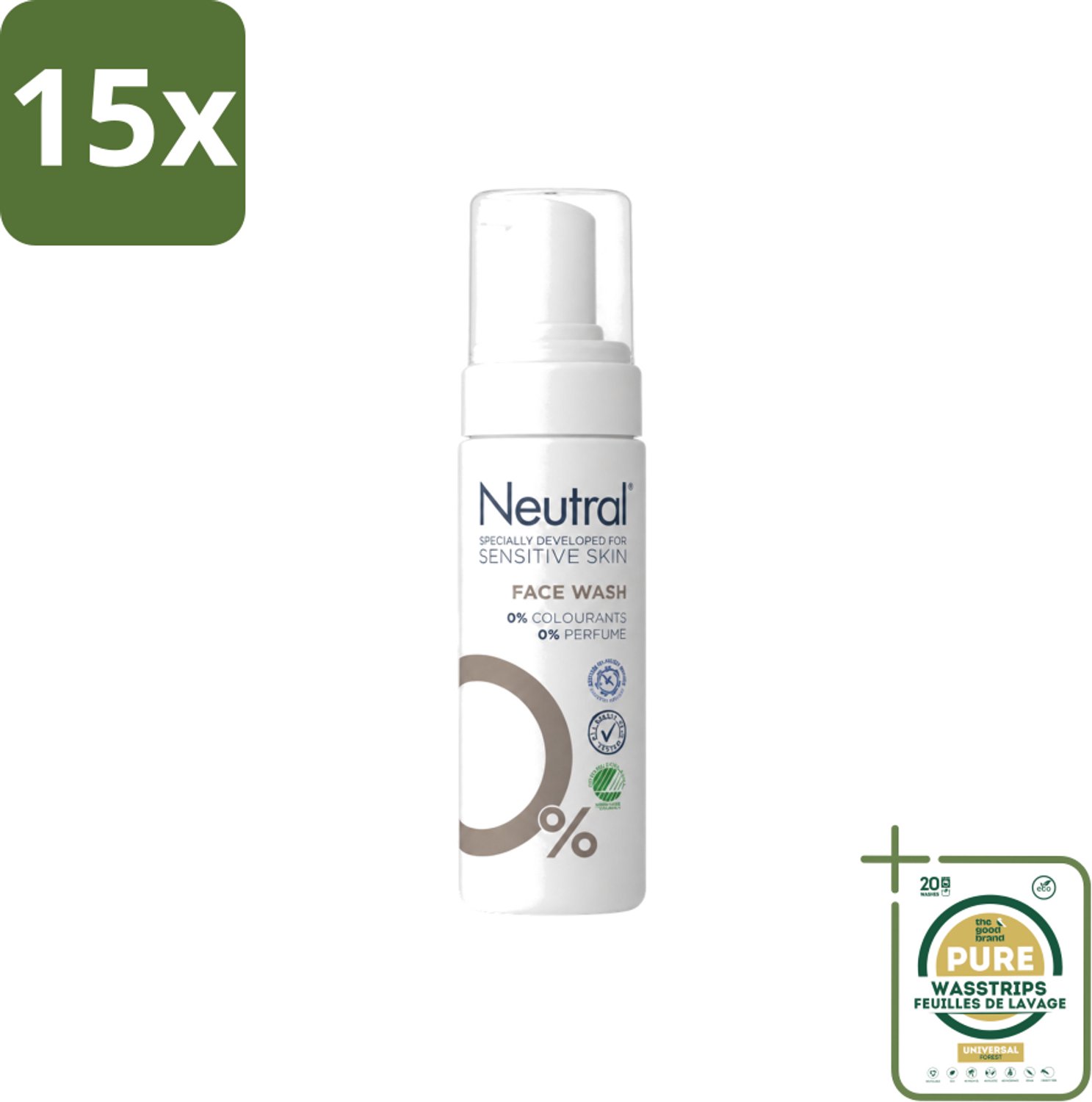 15 x Neutral – Gezichtsreiniging – Face Wash 0% Parfumvrij – 150 ml - Wasstrips - Gevoelige Huid - Gezichtsreiniging - Face Wash - Milde Reiniging - Huidbescherming