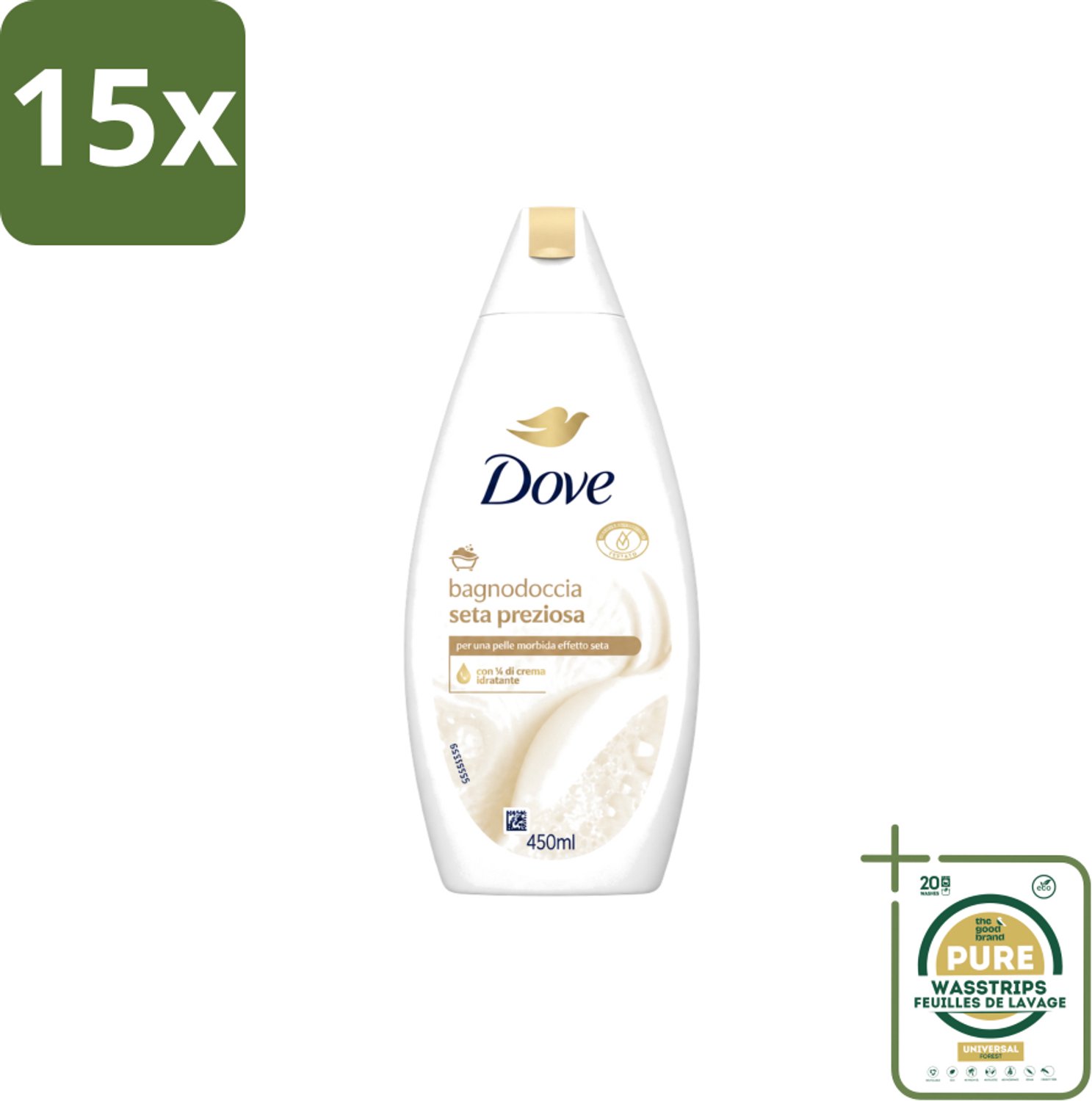 15 x Dove – Douchegel – Nourishing Silk – 450 ml - Wasstrips - Douchegel - Zijdezachte Huid - Verzorgende Douchegel - Mild Reinigen - Huid Verzorgen