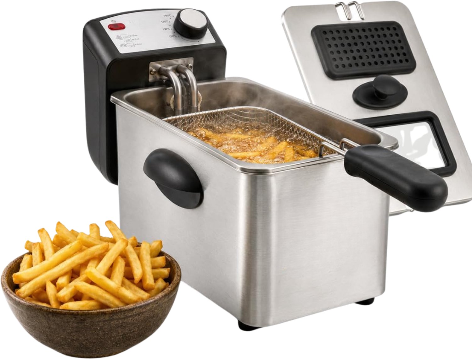 SNJY® Frituurpan - Friteuse - Frituurketel - 3L - 2000 W - Zilver