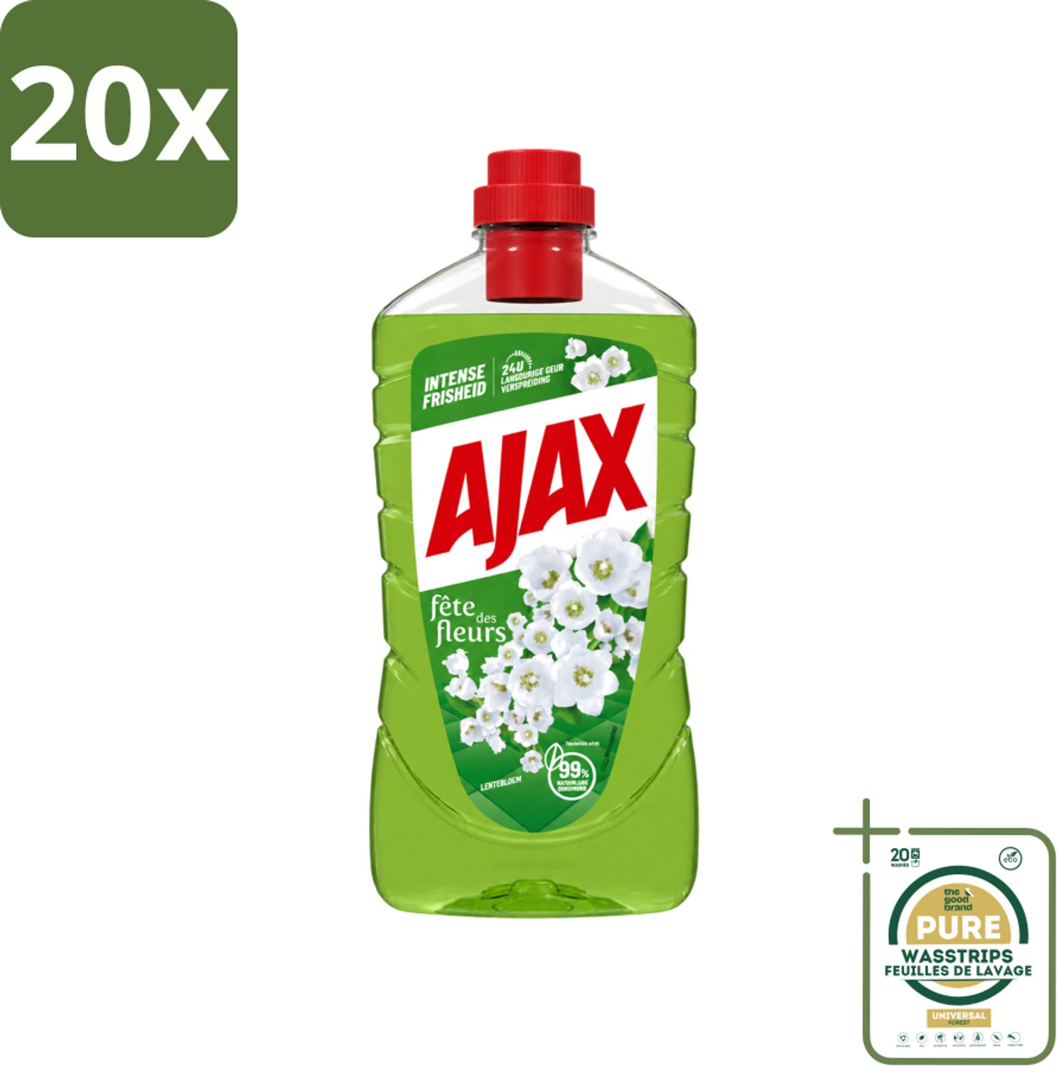 20 x Ajax - Allesreiniger - Fête des Fleurs - Lentebloem - Met Essentiële Oliën - 1 L - Wasstrips - Allesreiniger - Reinigingskracht - Frisheid - Natuurlijke Geur - Essentiële Oliën