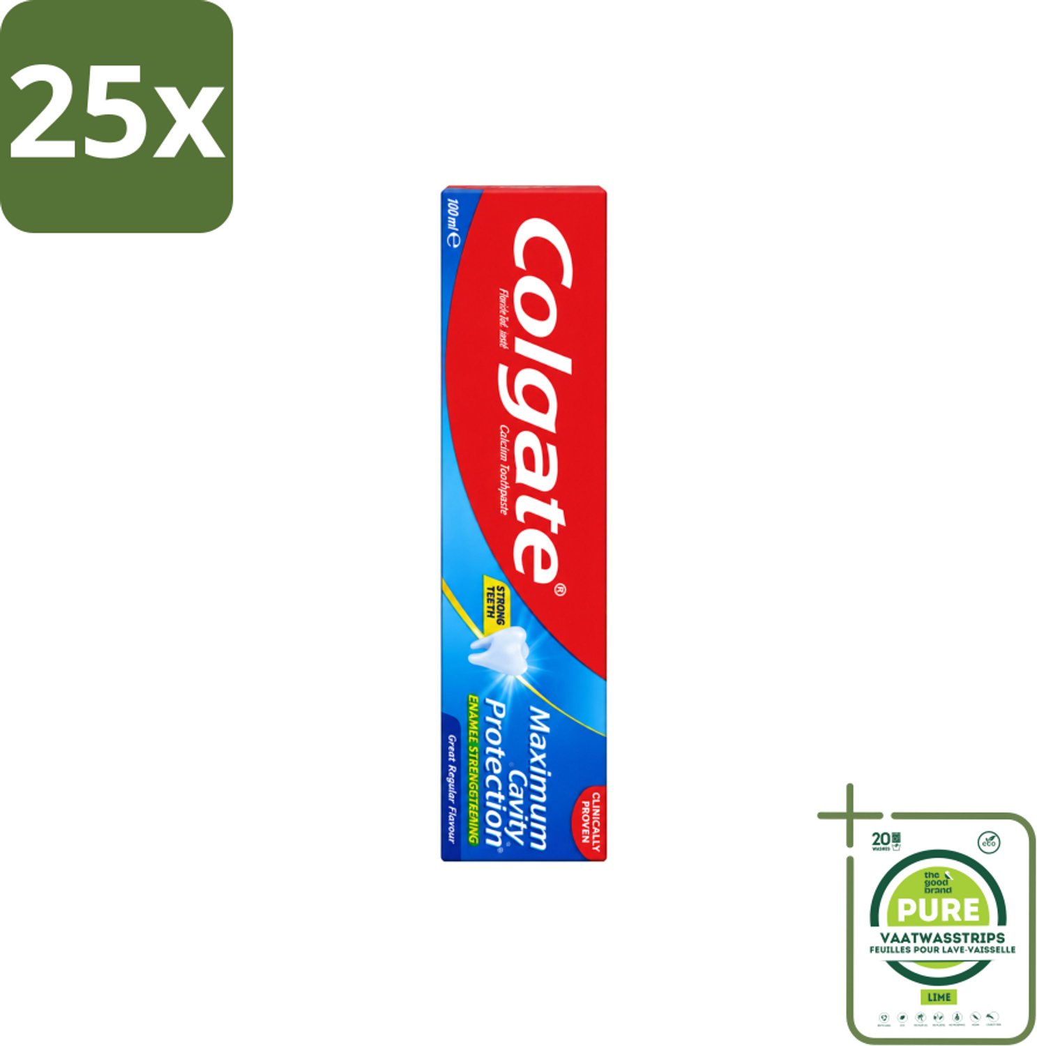 25 x Colgate - Maximum Cavity Protection - Tandpasta - 100ml - Grootverpakking - Vaatwasstrips - Tandpasta - Gaatjesbescherming - Witte Tanden - Vlekverwijdering - Fluoridetandpasta