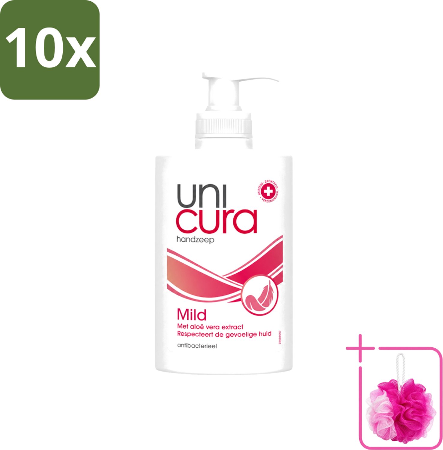 10 x Unicura - Vloeibare Zeep Mild - Verzachtend - 250 ml - Bulkverpakking - Handzeep - Douchemop - Antibacterieel