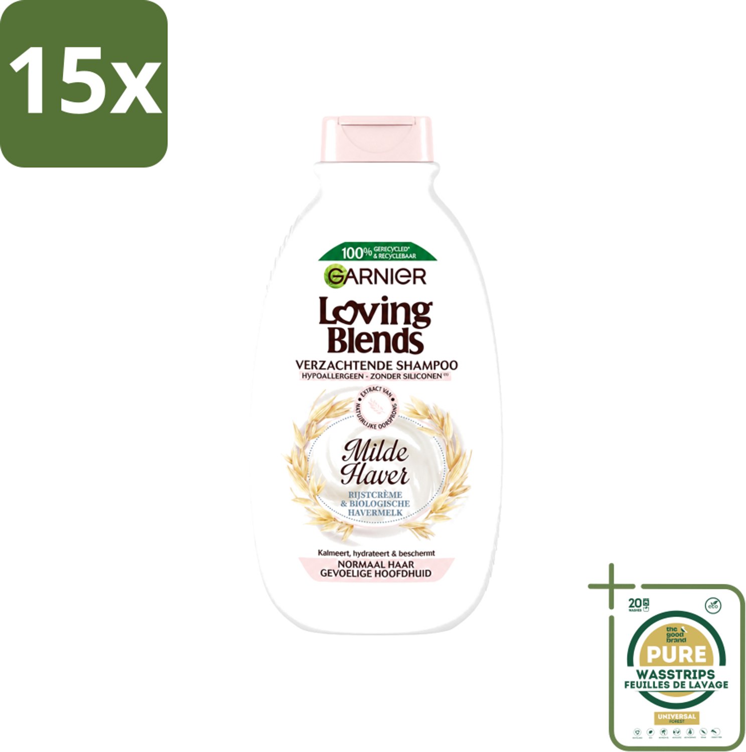 15 x Garnier - Loving Blends - Shampoo - Milde Haver - Normaal Haar & Gevoelige Hoofdhuid - 300 ml - Wasstrips - Shampoo - Milde Haver - Gevoelige Hoofdhuid - Hypoallergene Shampoo - Kalmeren