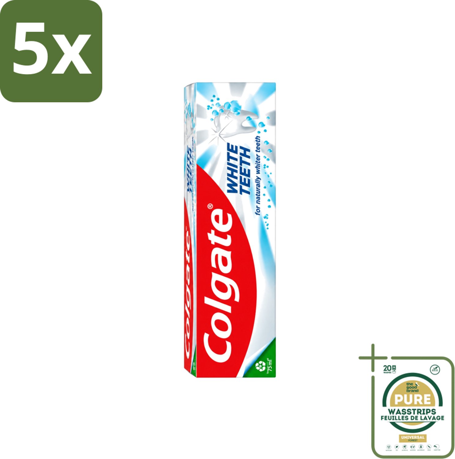 5 x Colgate – Tandpasta – White Teeth – 75 ml - Wasstrips - Wittere Tanden - Tandenborstel - Mondverzorging - Tandpasta - Tanden Reinigen
