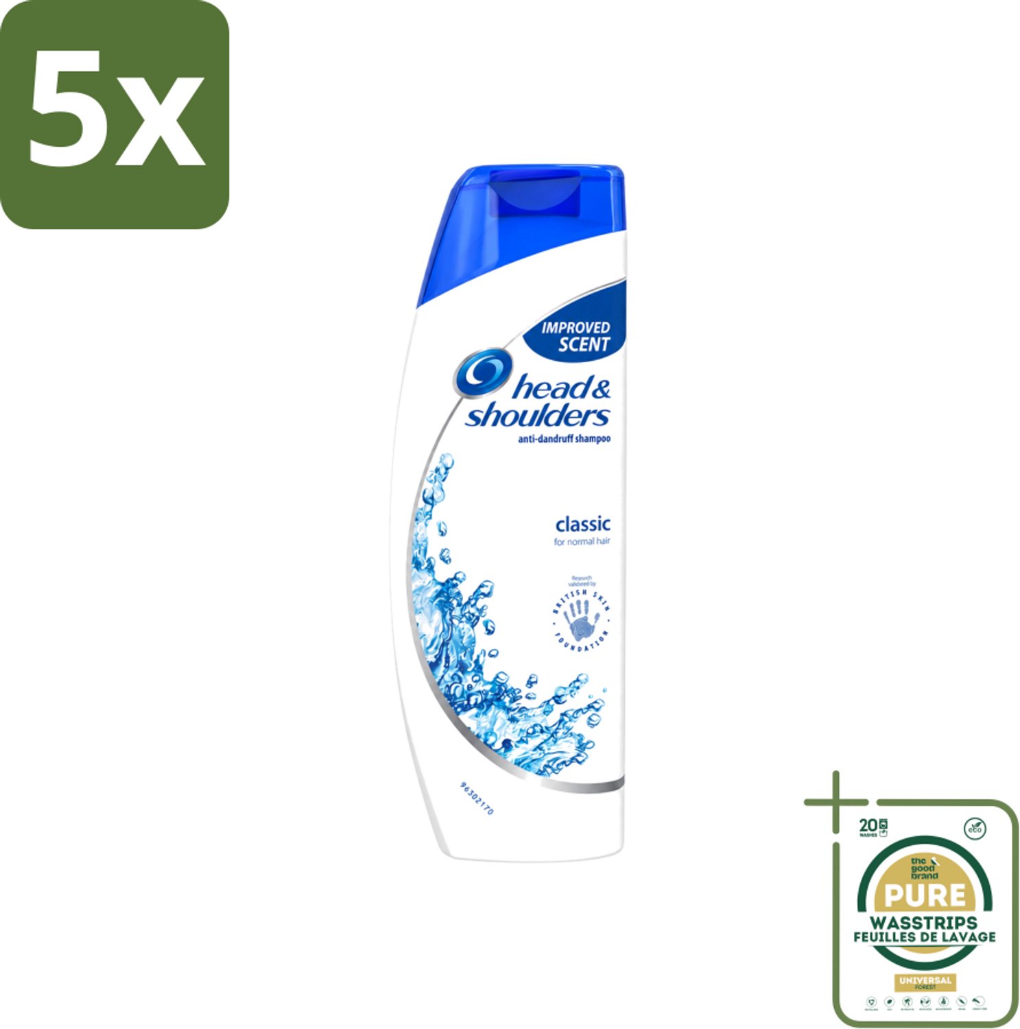 5 x Head & Shoulders - Shampoo - Classic Clean - 250ml - Wasstrips - Anti-roos Shampoo - Roosvrij Haar - Fris Haar - Schoon Haar - Hoofdhuid Verzorging