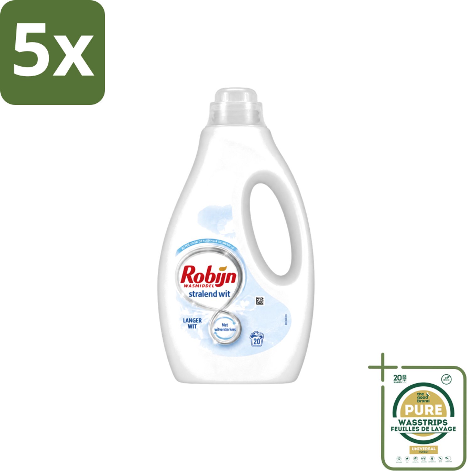 5 x Robijn – Vloeibaar Wasmiddel – Stralend Wit – 20 wasbeurten - Wasstrips - Stralend Wit Wasmiddel - Witte Was - Witversterker - Frisse Geur Wasmiddel - Wasverzachter