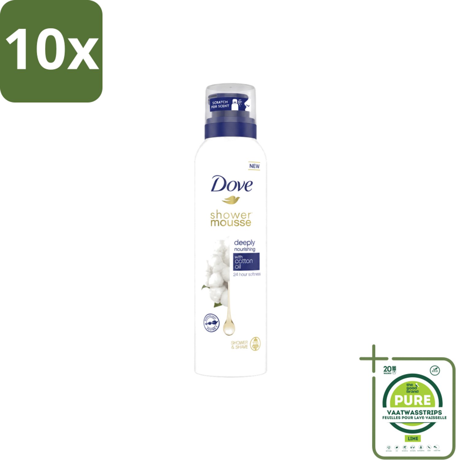 10 x Dove – Douchefoam – Deeply Nourishing Cotton Oil – 200 ml - Grootverpakking - Vaatwasstrips - Douchefoam - Huid Verzorging - Katoenzaadolie - Hydratatie - Zachte Huid