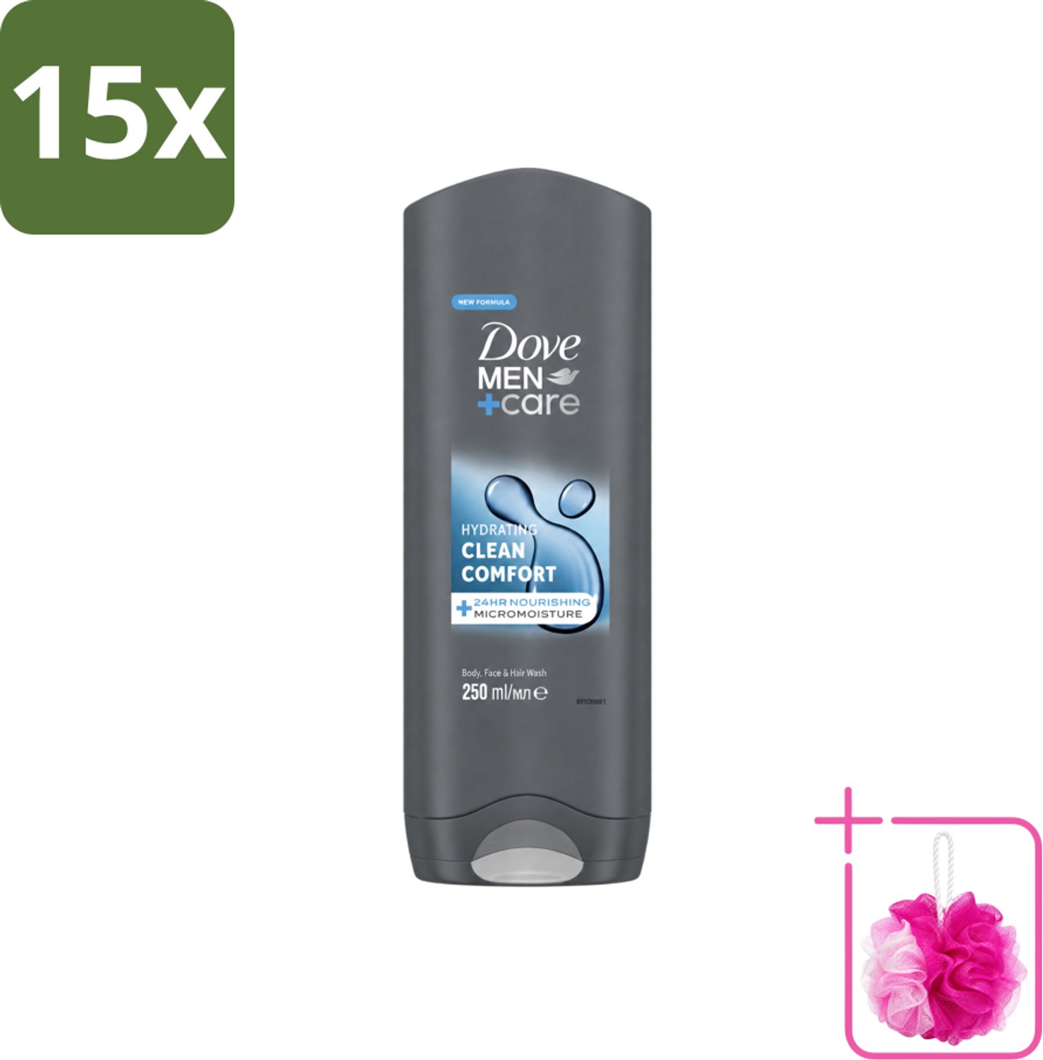 15 x Dove - Douchegel - Men+ Care Clean Comfort - Comfort en verzorging - 250 ml - Bulkverpakking - Douchegel - Douchemop - Fris