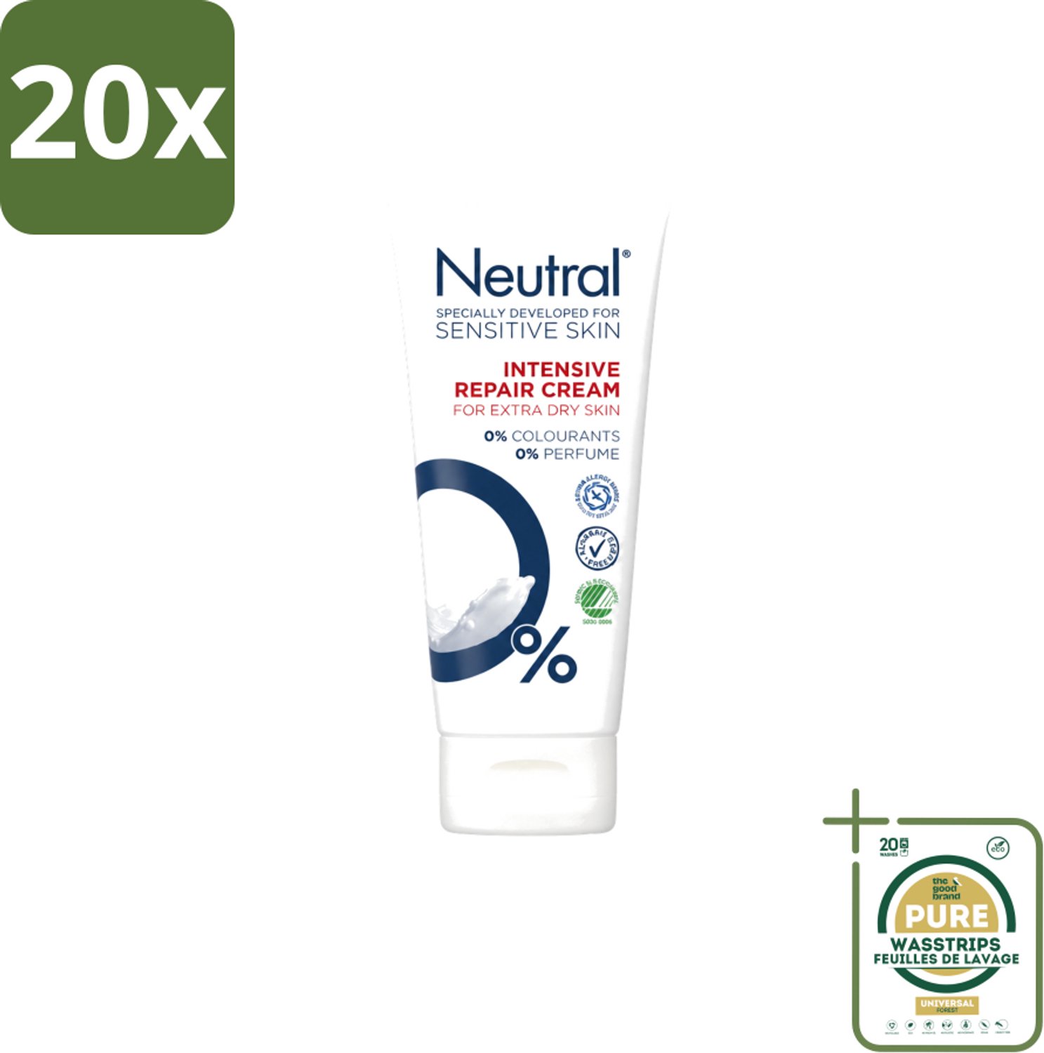20 x Neutral – Bodycrème – 0% Intensive Repair – 100 ml - Wasstrips - Gevoelige Huid - Extra Droge Huid - Ruwe Huid - Intensieve Herstelcrème - 0% Parfum
