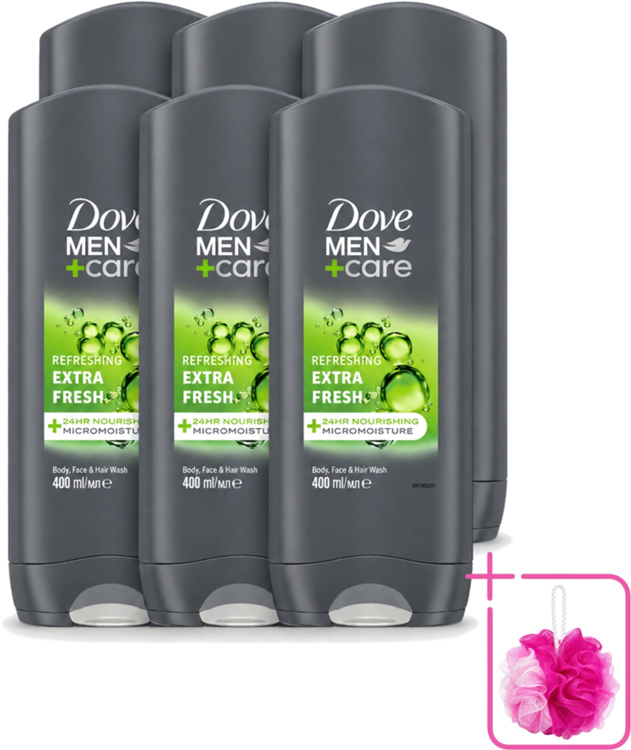 6 x Dove - Douchegel - Men+ Care Extra Fresh - Verfrissend - 400 ml - Bulkverpakking - Douchegel - Douchemop - Mannelijke geur