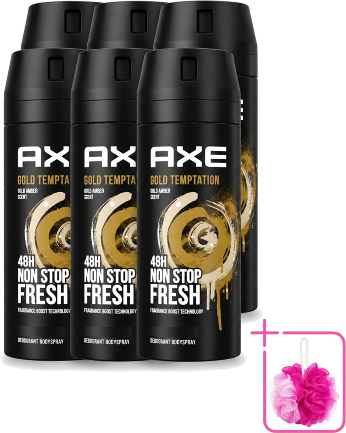 6 x Axe - Deodorant Bodyspray - 48hrs Non Stop Fresh - Gold Temptation - Gold Amber - 150 ml - Bulkverpakking - Deodorant - Douchemop - Bodyspray