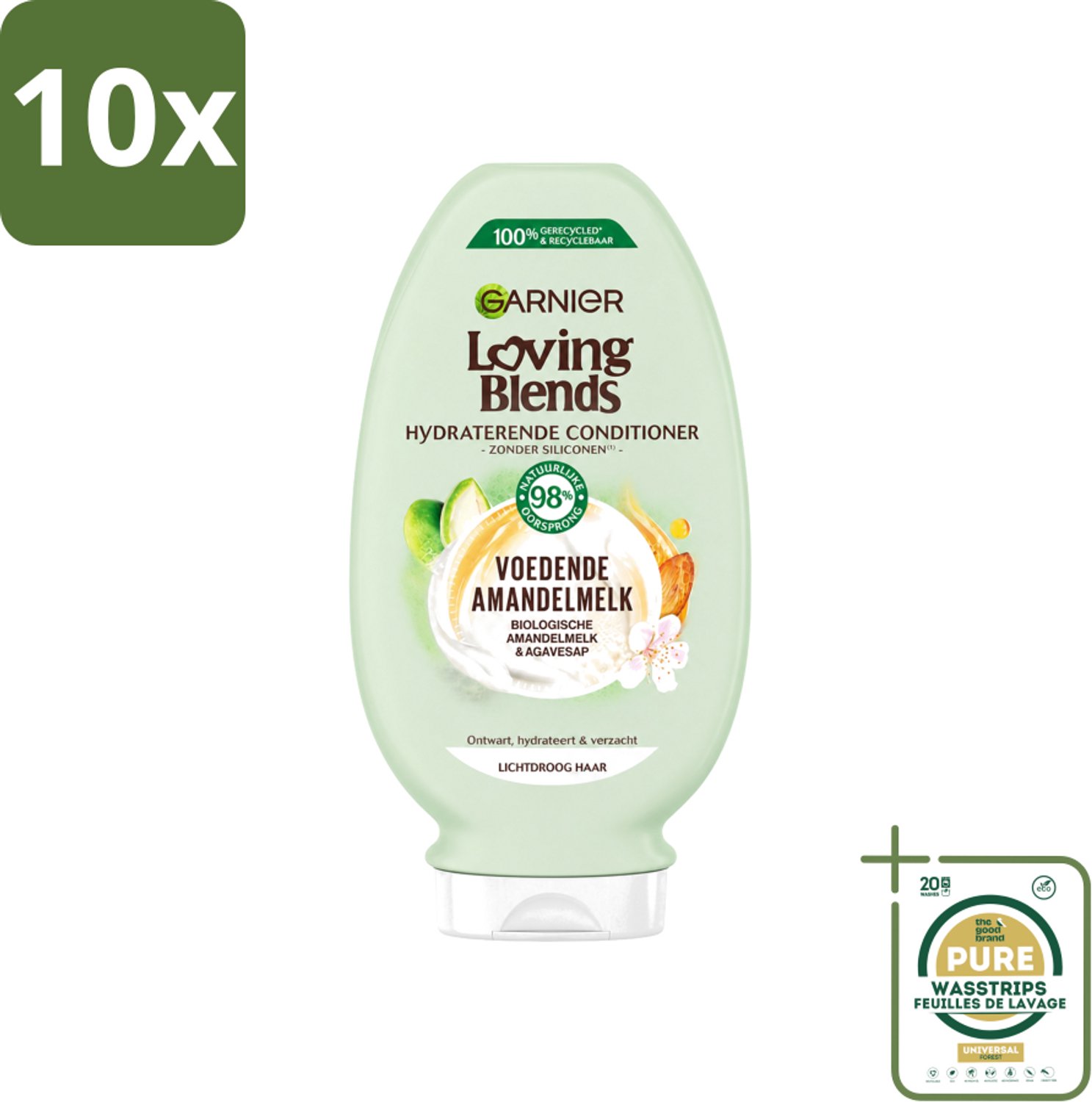 10 x Garnier - Loving Blends - Conditioner - Voedende Amandelmelk - Lichtdroog Haar - 250 ml - Wasstrips - Lichtdroog Haar - Voedende Conditioner - Amandelmelk - Hydraatatie - Verzorging