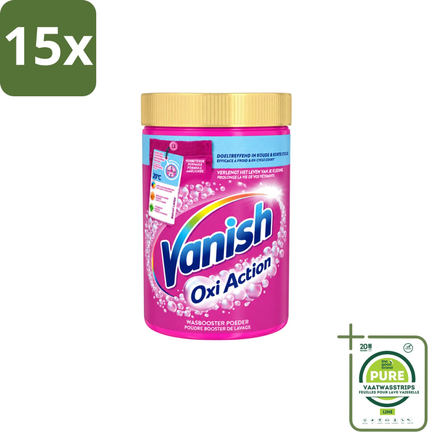 15 x Vanish – Wasbooster Poeder – Oxi Action Gekleurde & Witte Was – 710 g - Grootverpakking - Vaatwasstrips - Wasbooster Poeder - Vlekverwijderaar - Bleekvrije Was - Zuurstofwerking - Koud Water Was